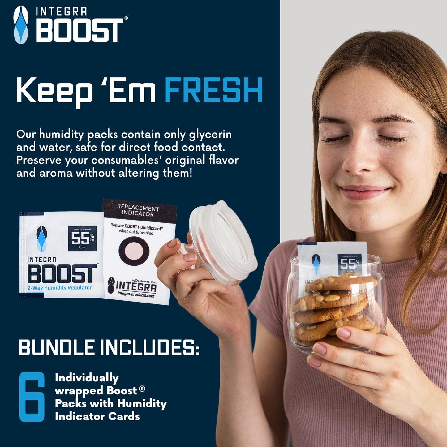 Integra Boost 2-Way Humidity Control Pack - Preserve Flavor & Control Humidity at 55% RH - Moisture Absorber for Herbs, Spices & More - 2 Gram (Pack of 50)