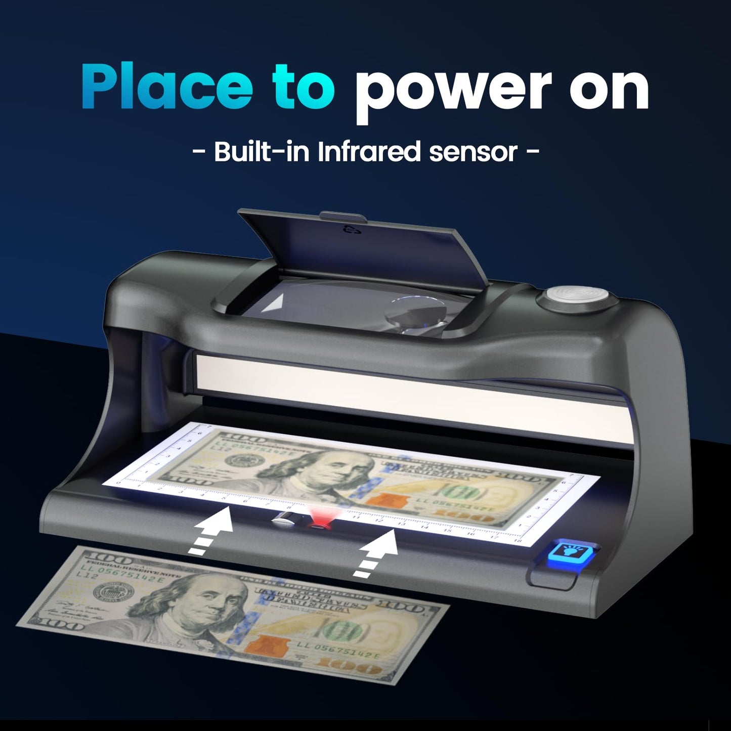 Aneken AL-18 Counterfeit Bill Detector with Dual LED UV Light, 4 Easy Tests of Security Strip, Watermark, Ink, Magnifying, Counterfeit Money Detector Machine, Money Checker of All Currency & Cards