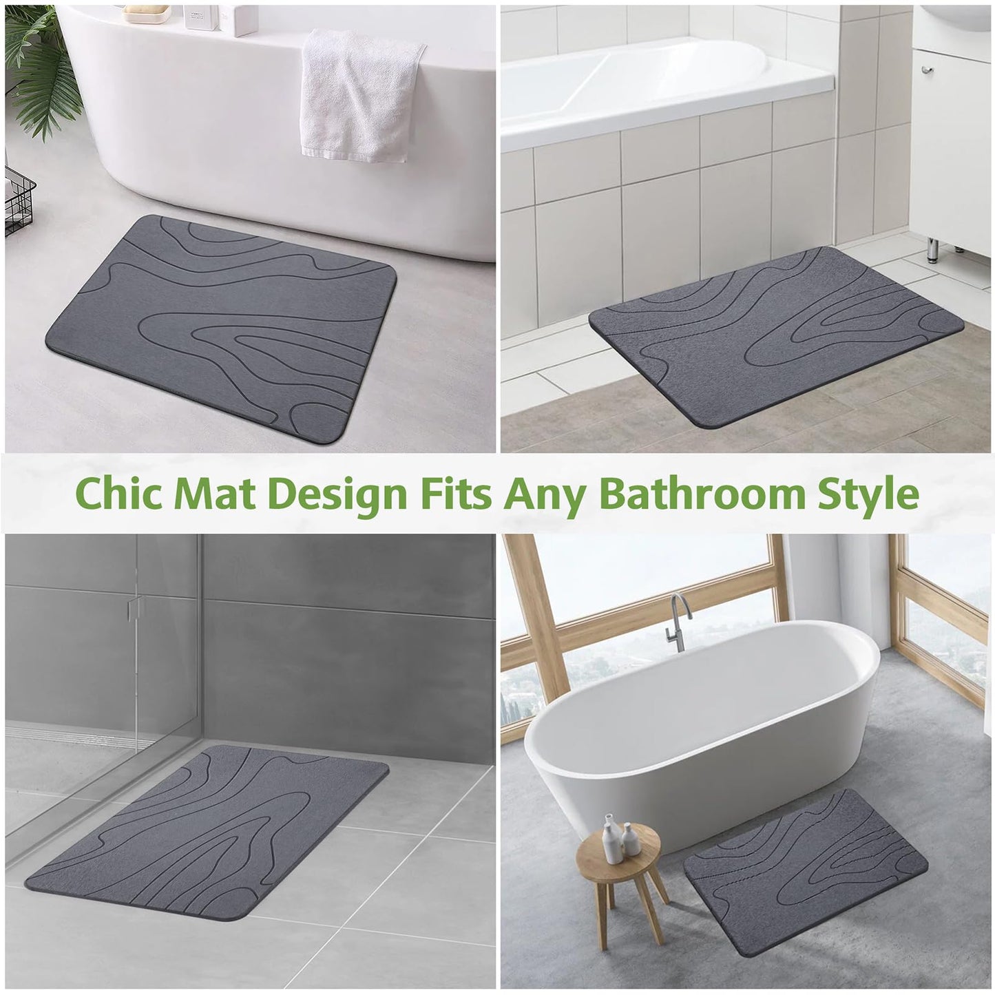 Stone Bath Mat – Non-Slip Diatomaceous Earth Shower Mat, Super Absorbent & Quick-Drying Bathroom Floor Mat, Easy-to-Clean Diatomite Bath Stone for Safer, Dryer Steps (23.6" x 15.4", Gray)