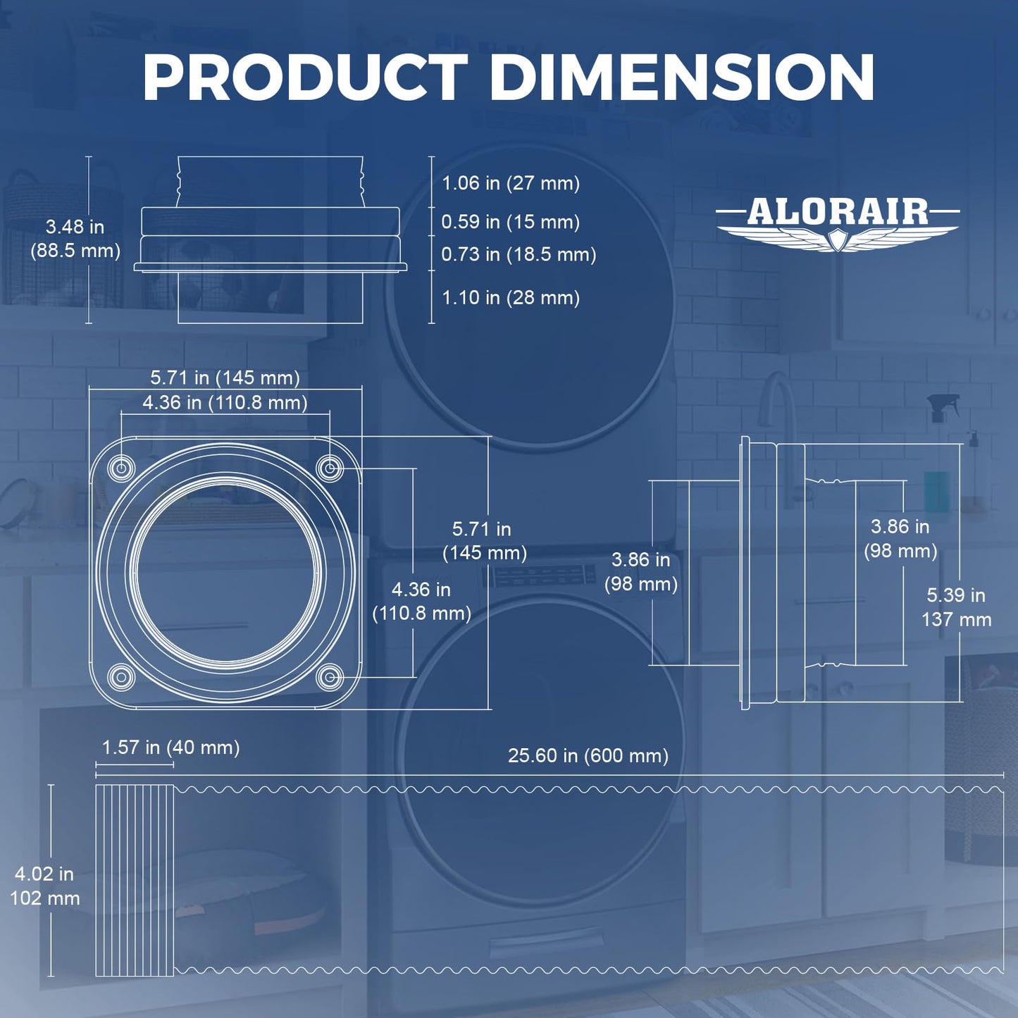 ALORAIR Magnetic Dryer Vent Connector Kit | DV180 Airtight Seal Dryer Vents Coupling | Easy to Clean Quick Connector Including 4 inch Duct Hose and 2 Clamps