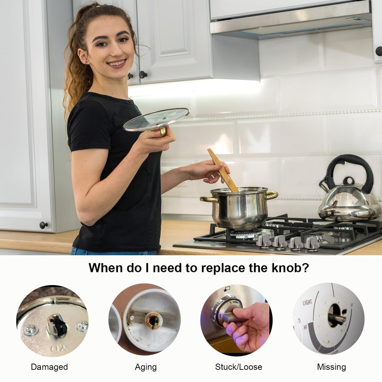 HLZDS W11366438 Cooktop Knobs 5 Pack, Compatible with Whirlpool WCG55US0HS00 WCG55US6HS00 WCG55US6HS00, KIP5T08 W10850010 Gas Stove Knobs