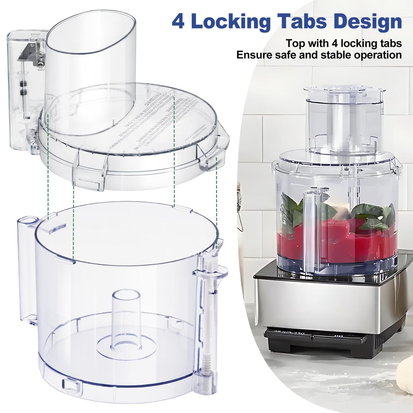 4 Locking Tabs DFP-14NWBCT1 Replacement Clear Food Processor Work Bowl Cover, Compatible with Cuisinart Tritan food Processor Only fits Bowl DLC-005AGTXT1,Fits Model DFP-14, DFP-14BCN, DFP-14BCHN