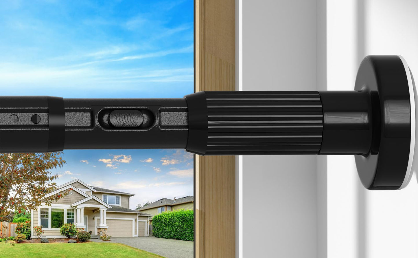 ZipGlo Black Tension Curtain Rod 41-126 In(4-10Ft), Long Curtain Rod No Drilling for Window or Bathroom,Outdoor Tension Rods for Patio, Heavy Duty Shower Rod,Rod Diameter 1.26In-One-bond stretching