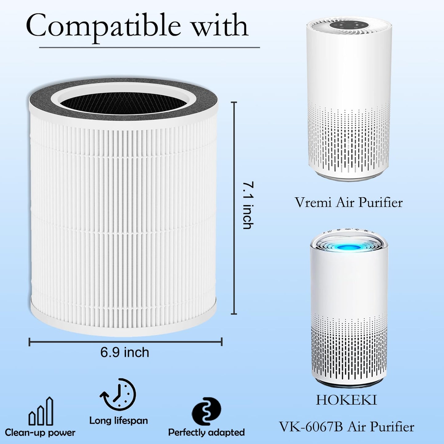 WOCASE VK-6067B Replacement Filter, Compatible with Vremi Air Purifier and HOKEKI VK-6067B Air Purifier, Compare to Vremi Replacement Filters, 4-in-1 H13 Grade True HEPA Filter, 2 Pack