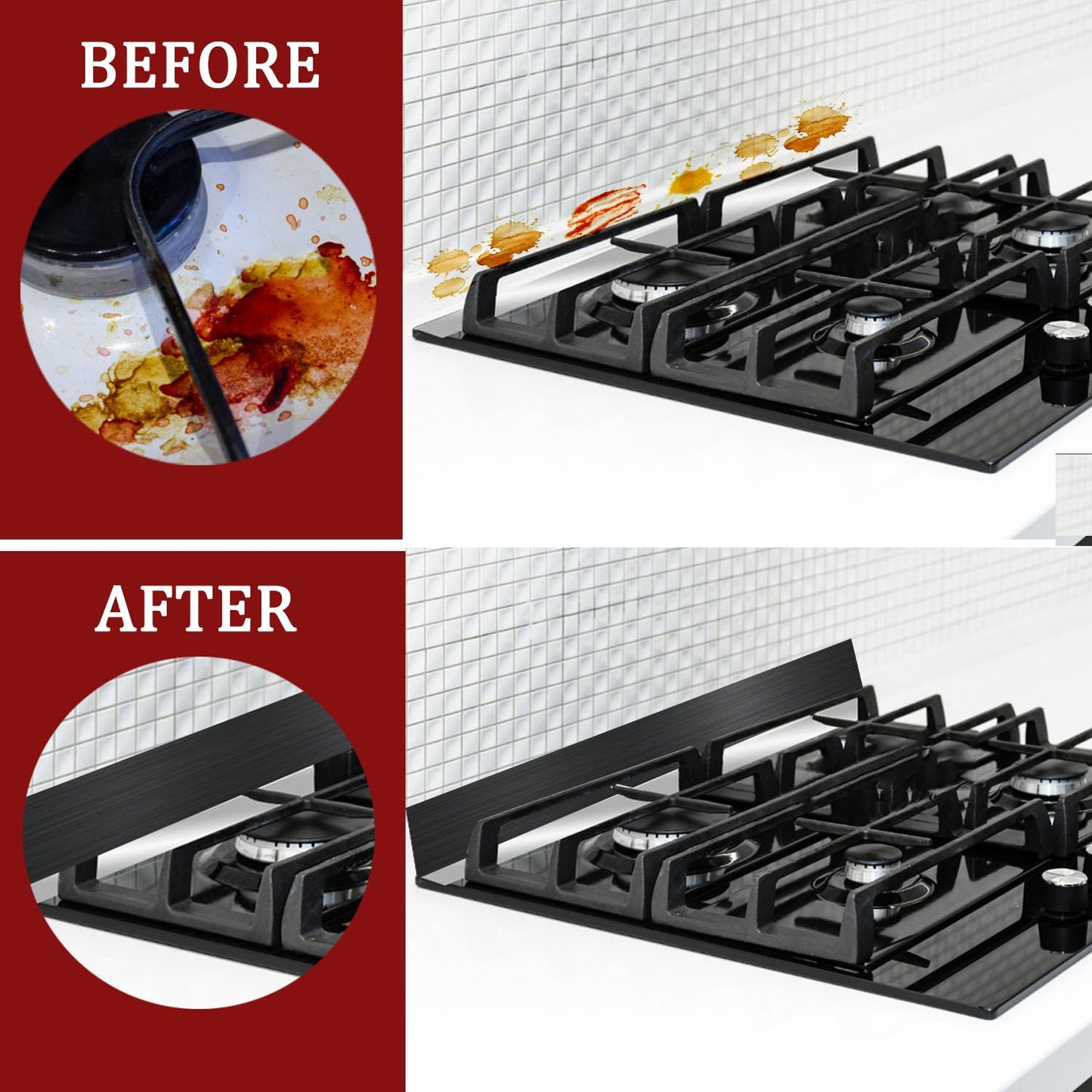 Stainless Steel Backsplash for Stove, Front Control Freestanding Range Universal Backguard, Stainless Steel Backsplash for Kitchen Stove Decor, 29.75" L×5" W Fit for Most (Black_1 Pc)