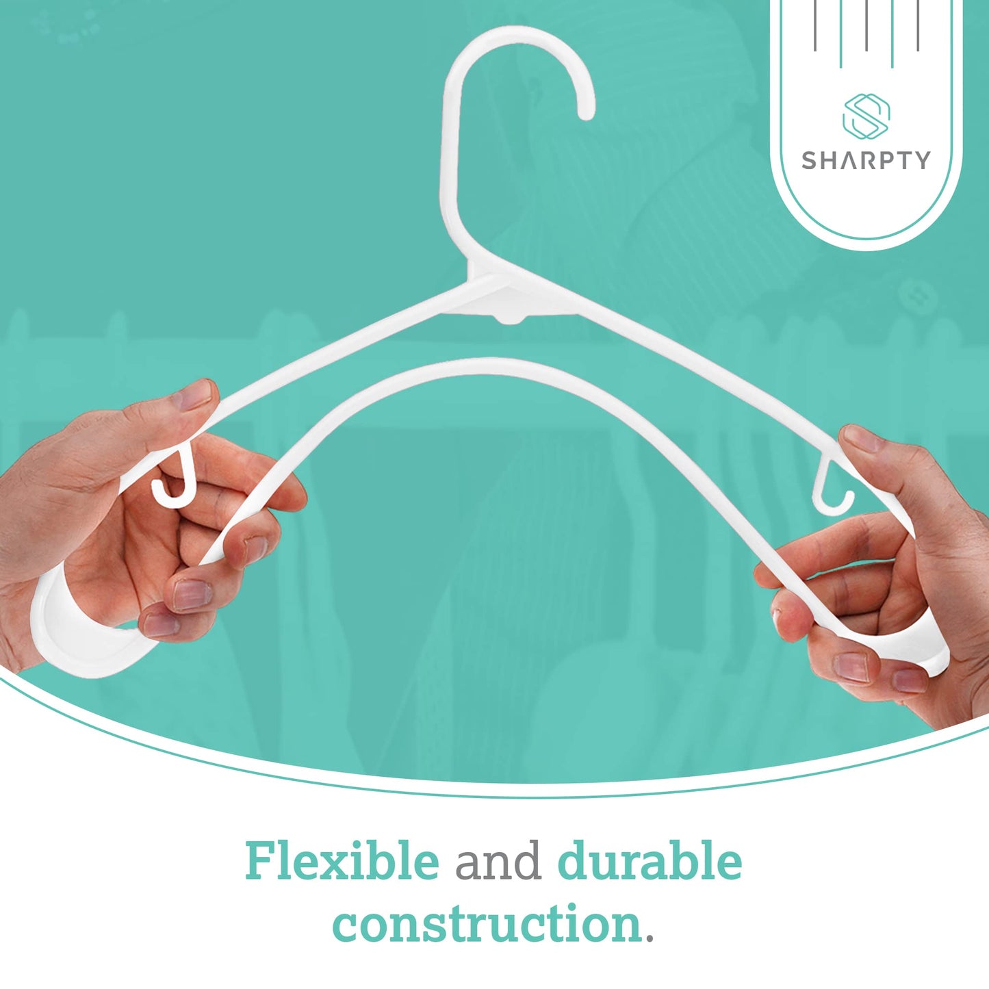 Sharpty Plastic Clothes Hangers - Adult Plastic Hanger - Clothing Hangers - Standard Hangers for Clothes - Space Saving Hangers - Ideal for Shirt, Dresses, Coat Hangers (60-Pack, White)