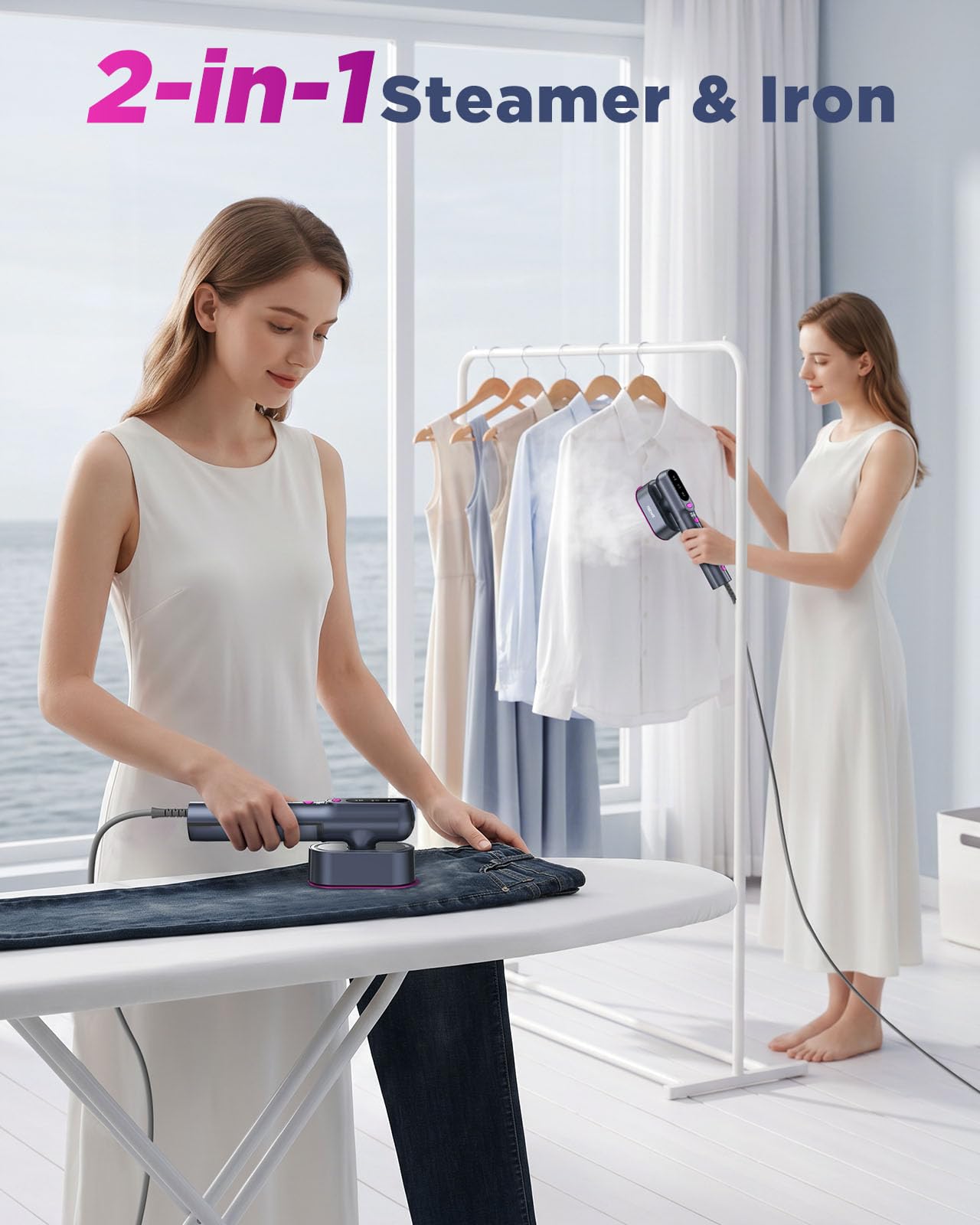 Travel Steamer for Clothes,100-240V Travel Steamer & Iron 2 in 1 with Fast Heat-Up,1200W Portable Handheld Garment Steamer,Travel Size,Large Heat Panel,Fabric Quick Wrinkle Remover for Global & Europe