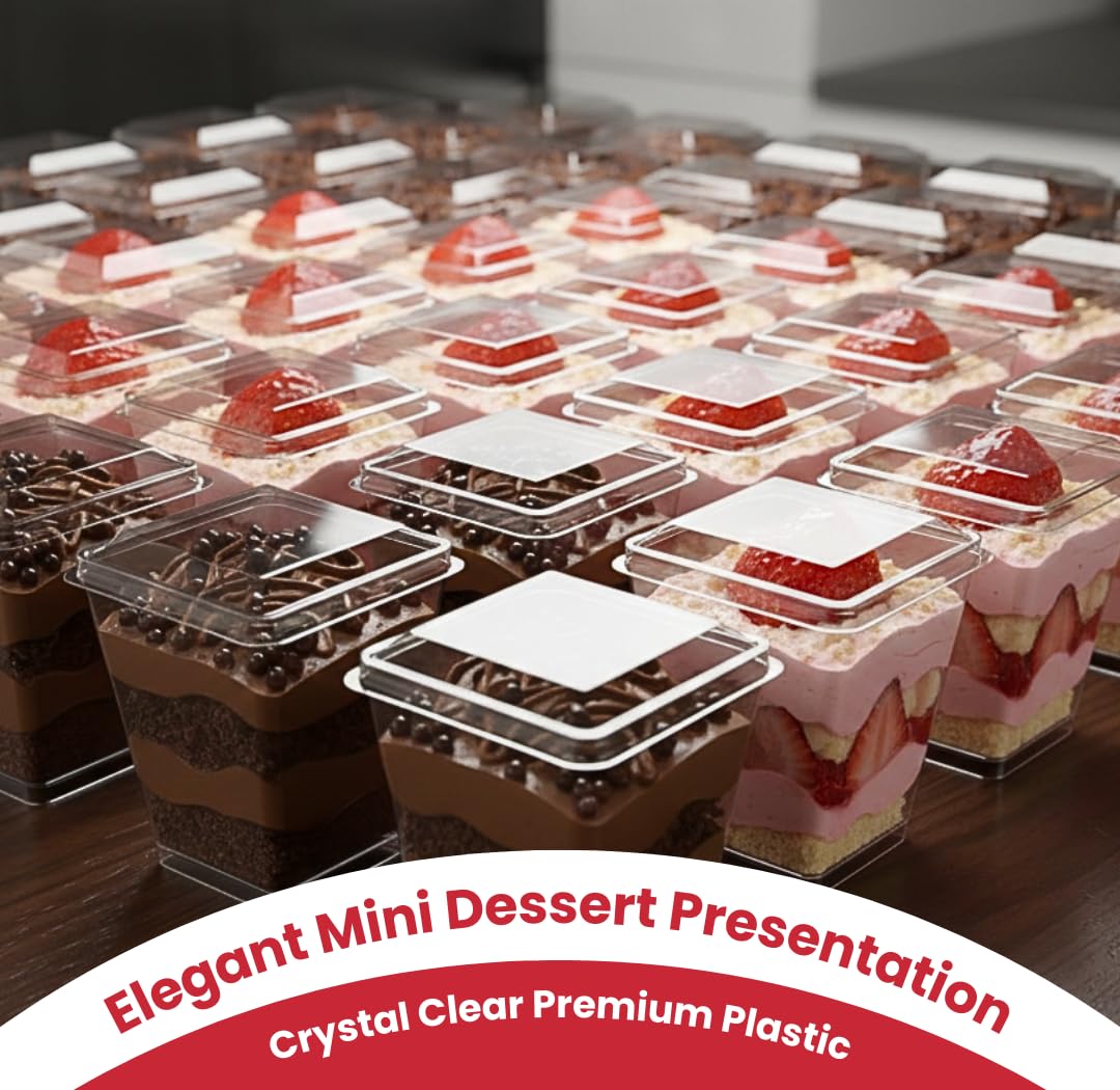 Crystry 100 Pack 5 oz Plastic Dessert Cups with Lids and Spoons Clear Mini Parfait Cups Dessert Shooter Cups for Party Pudding Mousse Tiramisu Trifle Yogurt BPA Free Vasitos para Postres con Tapa