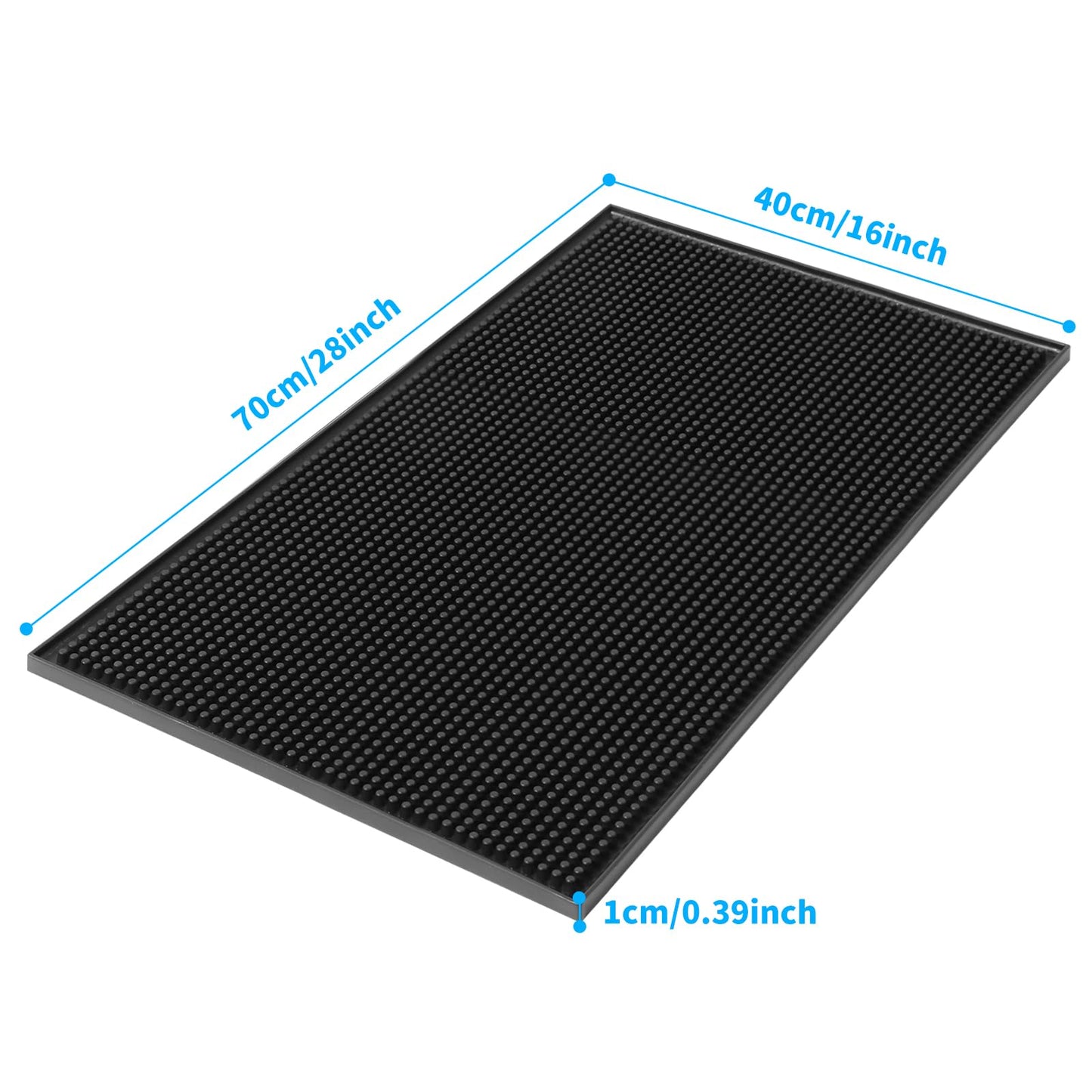 Extra Large (28 inch by 16 inch) Thick Rubber Service Bar Mat for Home Kitchen Counter Mat, Bartender Bar Mat, Dish Drying Mat, 2 Packs Black