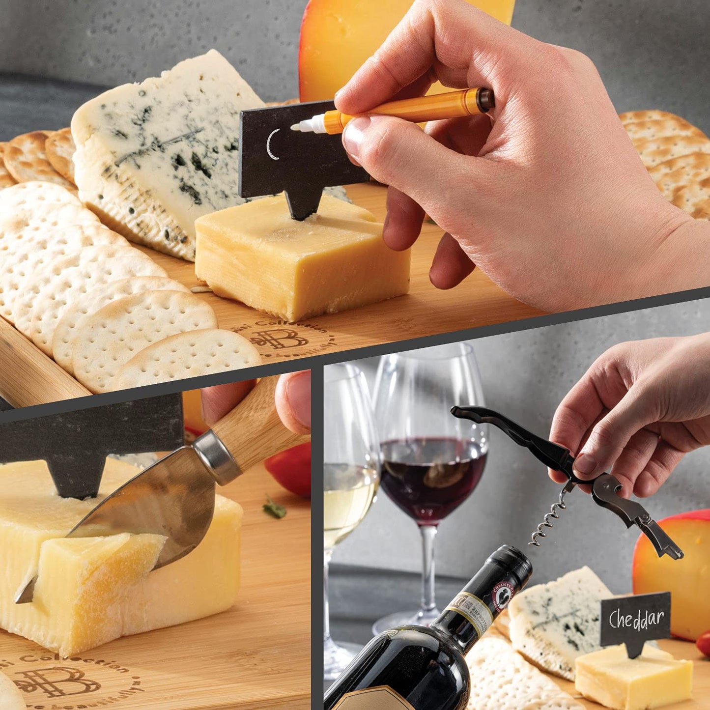 Bambüsi Charcuterie Boards - Large Bamboo Cheese Board Set with Knives for Serving Meat + Cheese Platter - House Warming Gifts for New Home, Wedding, Bridal Shower, Birthday Gifts for Women, Hostess