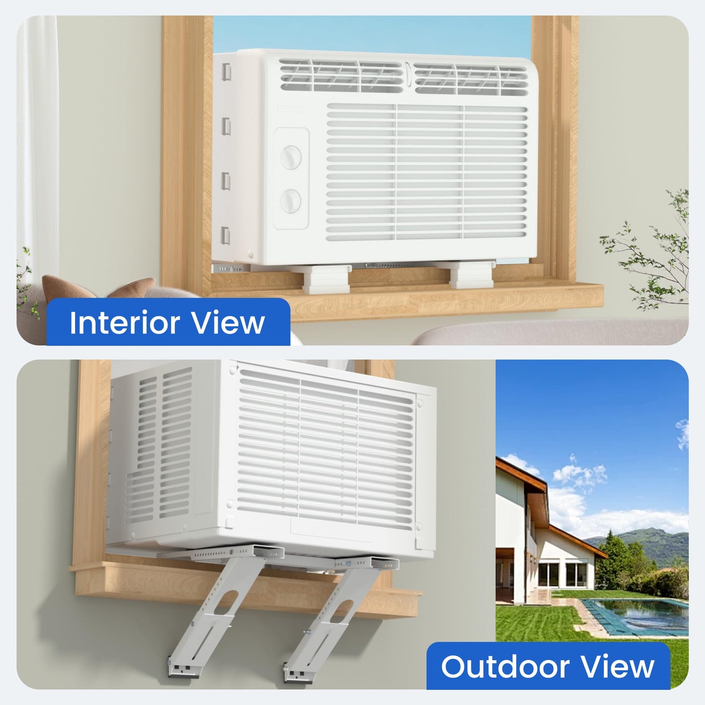 TAKTOPEAK Window Air Conditioner Support Bracket: 220lbs Dual Arm Universal Window AC Bracket for 5,000-24,000 BTU Units, Heavy Duty Window AC Mount for 3‘-12" Brick Concrete Wood Walls