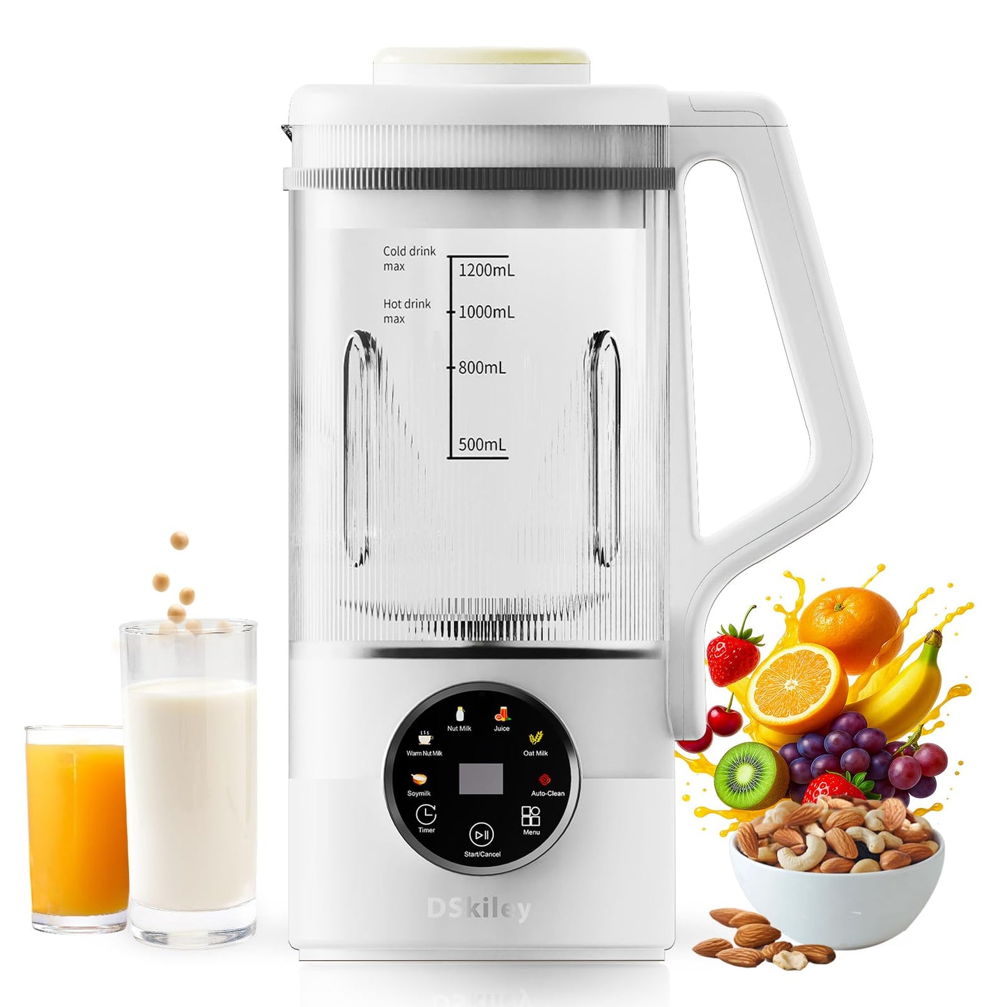 40oz Nut Milk Maker Machine, Automatic Plant Milk Maker with 10 Blades, No Soaking Needed, Smooth Almond Oat Soy Milk & Juice, 12H Delay Start, Auto-Clean, Safety Lock