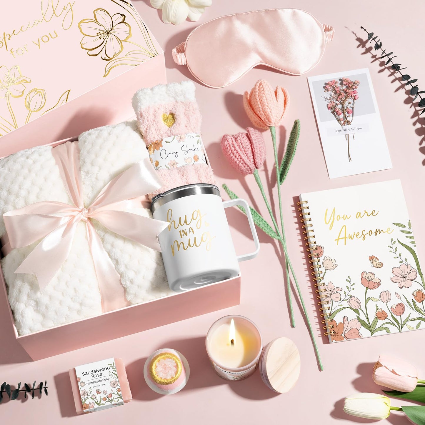 Birthday Gifts for Women Self Care Package, Get Well Soon Gift Baskets for Women Spa Gifts Set, Unique Christmas Thinking of You Inspirational Sympathy Gift Baskets for Mom Her Wife Best Friend Sister