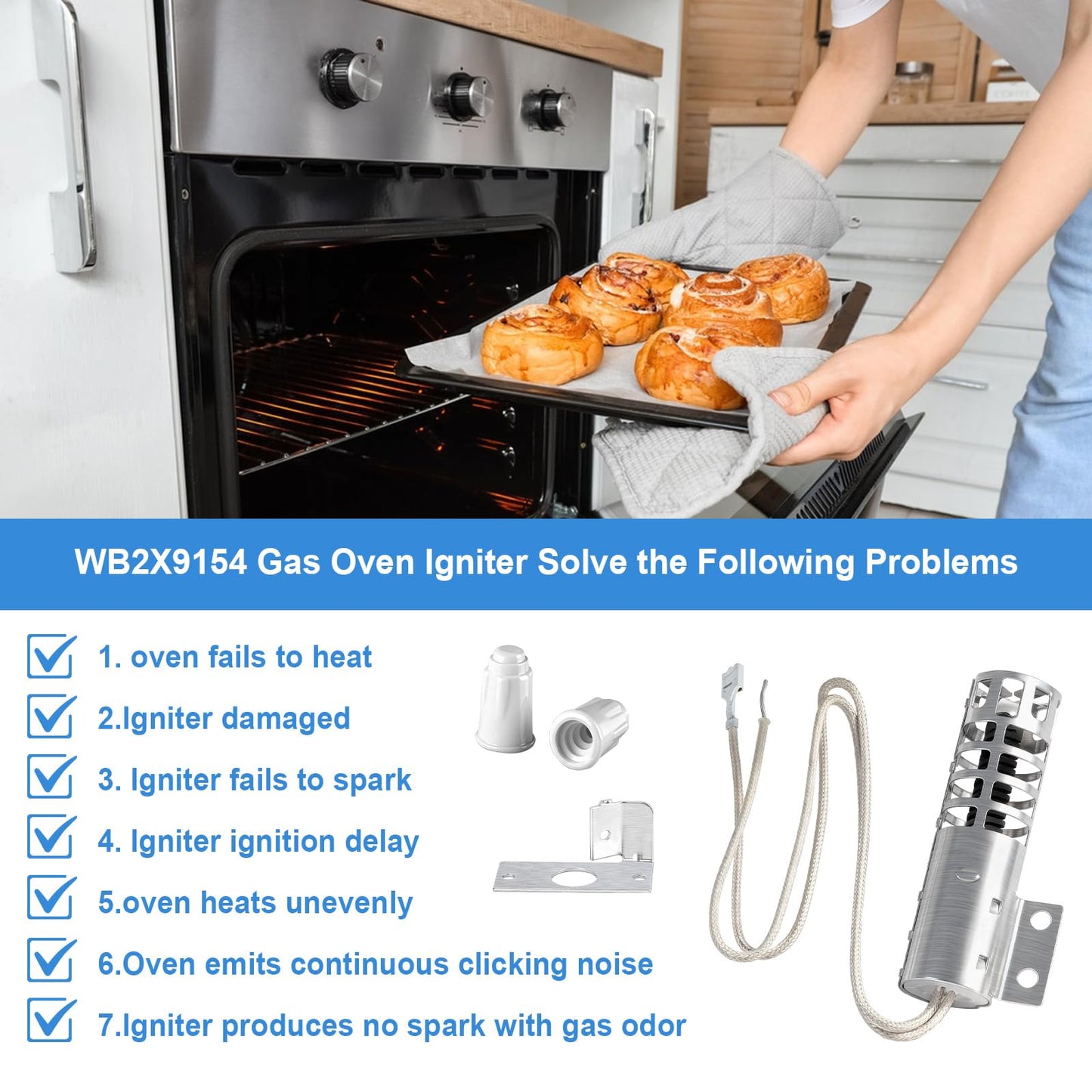 WB2X9154 Oven Igniter Compatible with GE/Kenmore/Hotpoint/Roper XL44 Round Gas Range Stove Broiler Igniter Replacement WB13K10027 WB13K3 WB13K4 PS243425 AP2014008 GR403,3-1/2 Inches long 115V 2.5-3.0A