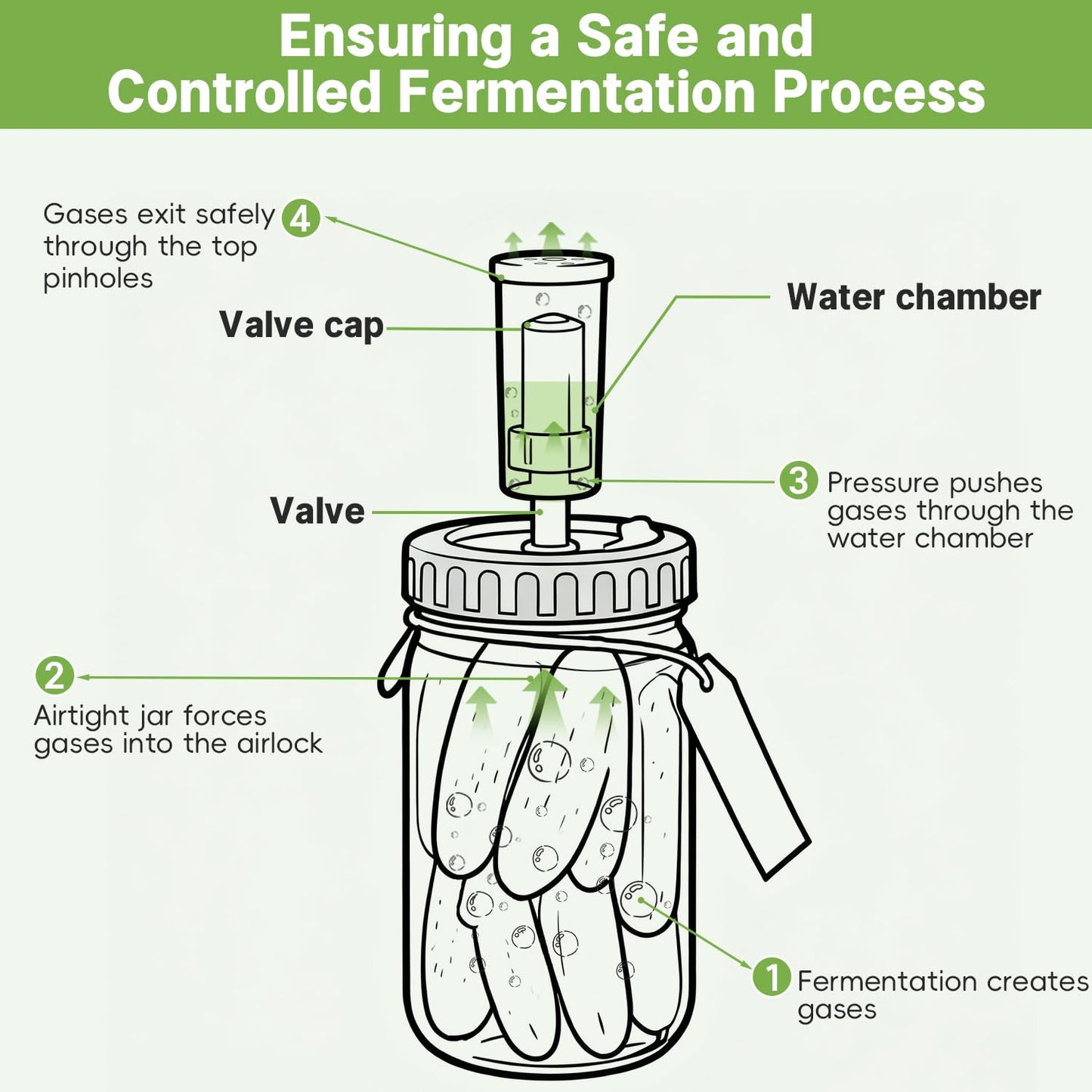 4-Pack Mason Jar Fermentation Kit(Jars Included) Four 32oz Fermentation Jars with Plastic Fermenting Lids, Airlocks, Silicone Rings & Grommets, and Glass Weights for Easy Fermenting & Storage