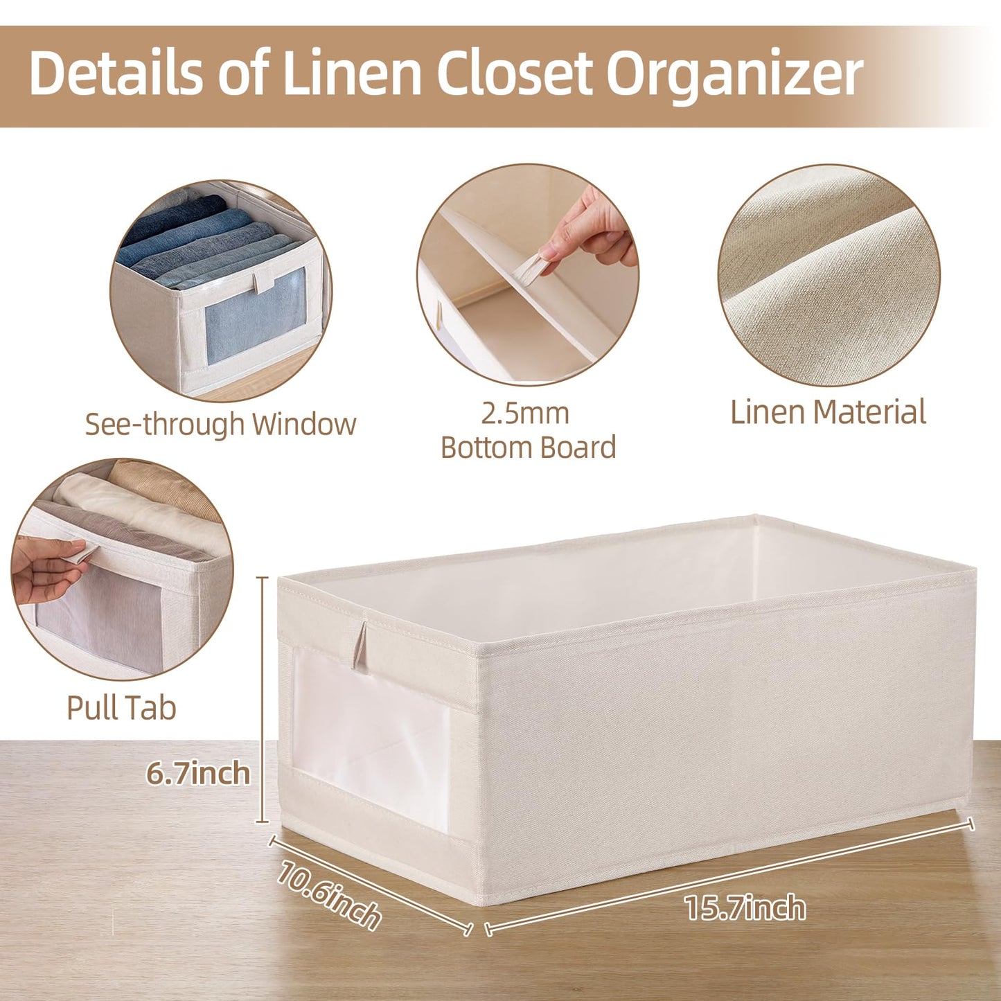 Linen Closet Organizers And Storage, 12 Pack Closet Storage Bins Linen Closet Baskets for Closet Organization Foldable Closet Organizer Bins with Clear Window For Organizing Clothing, Jeans, Shelves