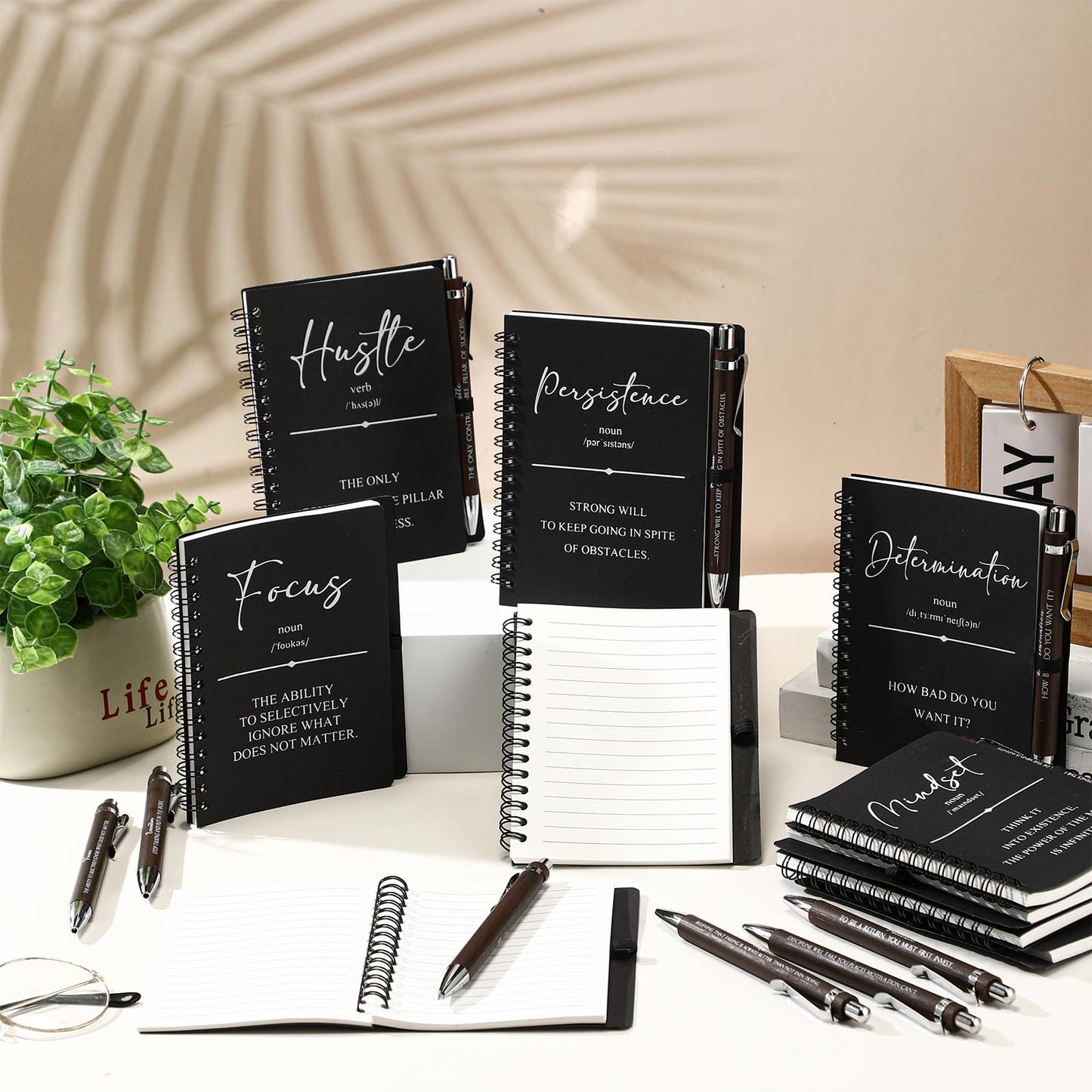 TecUnite 30 Sets Inspirational Spiral Notebooks with Motivational Bamboo Pens Bulk, Employee Appreciation Gift for Teachers Coworker Team Students, Thank You Notepad Journal for Father’s Day(Black)