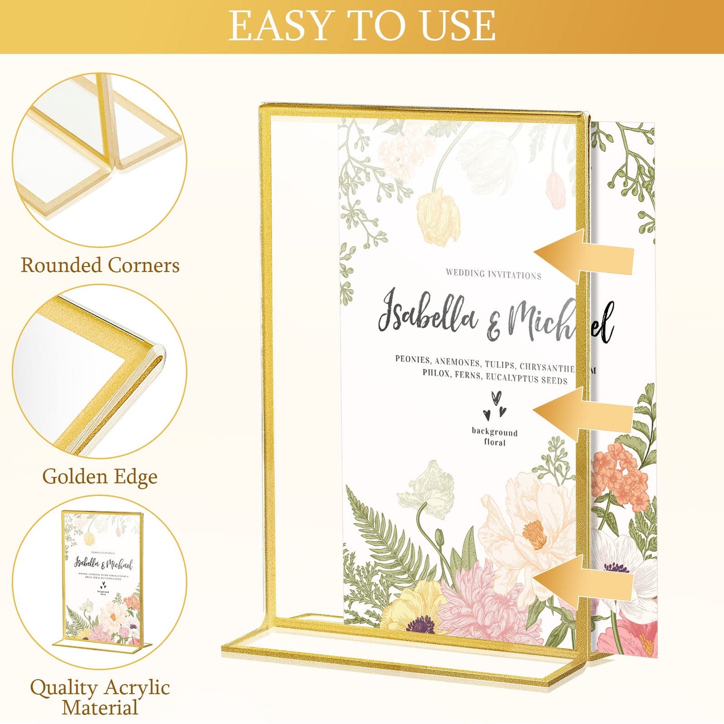 Hoteam 24 Pack 4 x 6 Clear Acrylic Sign Holder with Gold Borders, Gold Picture Frame, Double Sided Wedding Table Number, Acrylic Menu Stands for Wedding Table, Restaurant Sign, Photos Display