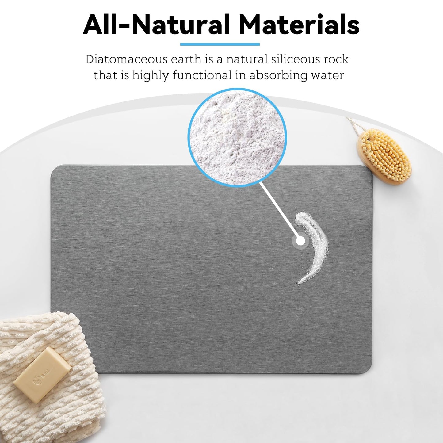 Realion Stone Bath Mat, Dries Quickly, Non-Slip Diatomaceous Earth Bath Mats for Bathroom, Super Absorbent Stone Shower Mat, Easy to Clean, 23.5" x 15.5" Dark Gray