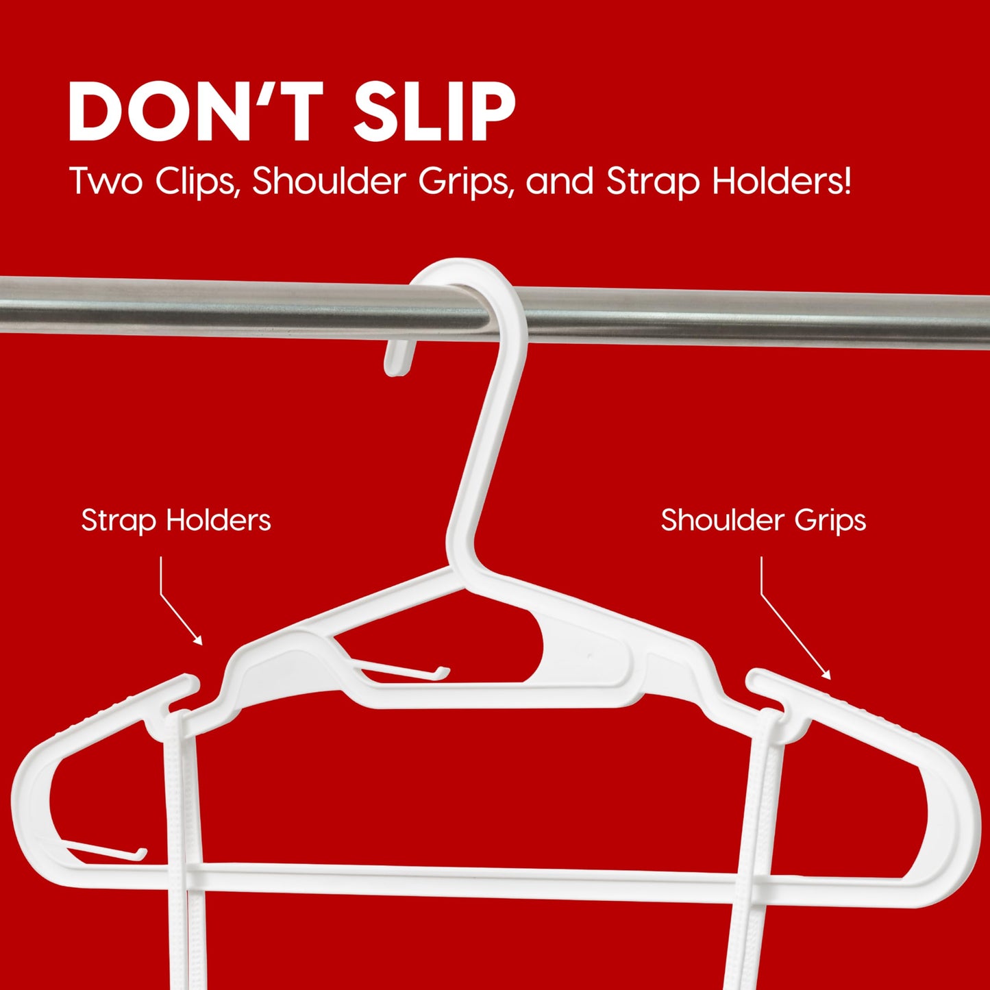 IRIS USA Lightweight Flexible Hangers 50 Pack, Made in USA, Plastic Clothes Hangers with Shoulder Grooves & Accessory Hooks, Dorm Apartment Essentials, Adult Hangers for Light Shirts, White