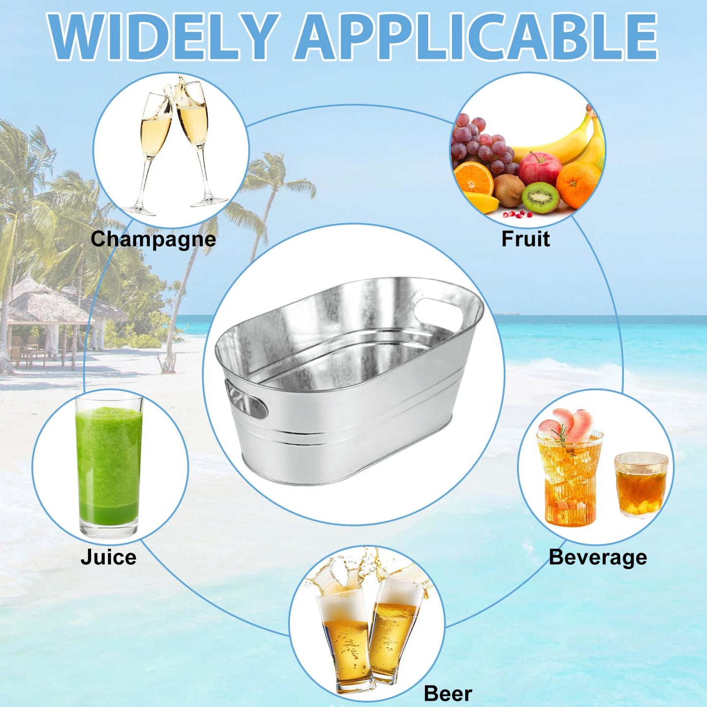 MIVIDE 4 Pack Galvanized Tub 3.3 Gallon Ice Bucket Large Metal Champagne Drink Bucket with Handles Galvanized Ice Buckets for Parties Mimosa Bar Cocktail Bar