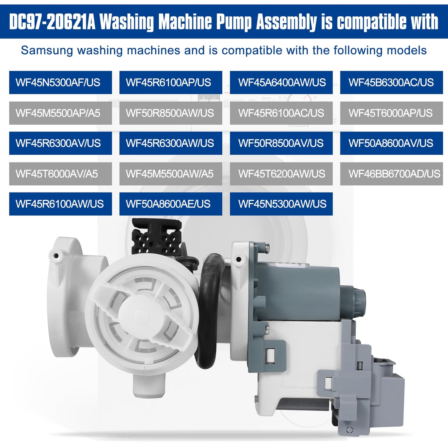 ITULCYO DC97-20621A Washer Drain Pump Assembly（OEM）Compatible with Samsung Washer Drain Pump Assembly Replace Number：DC97-17999N，DC31-00187A，AP6807020，PS12592830，EAP12592830，495963