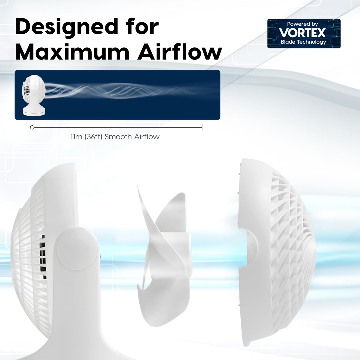 IRIS USA WOOZOO Desk Fan, Oscillating Air Circulator, 3 Speeds, 36ft Max Air Distance, 244ft² Coverage, 112° Adjustable Vertical Tilt, 29db Quiet Motor, Small Fan for Bedroom, Office, Dorm, White