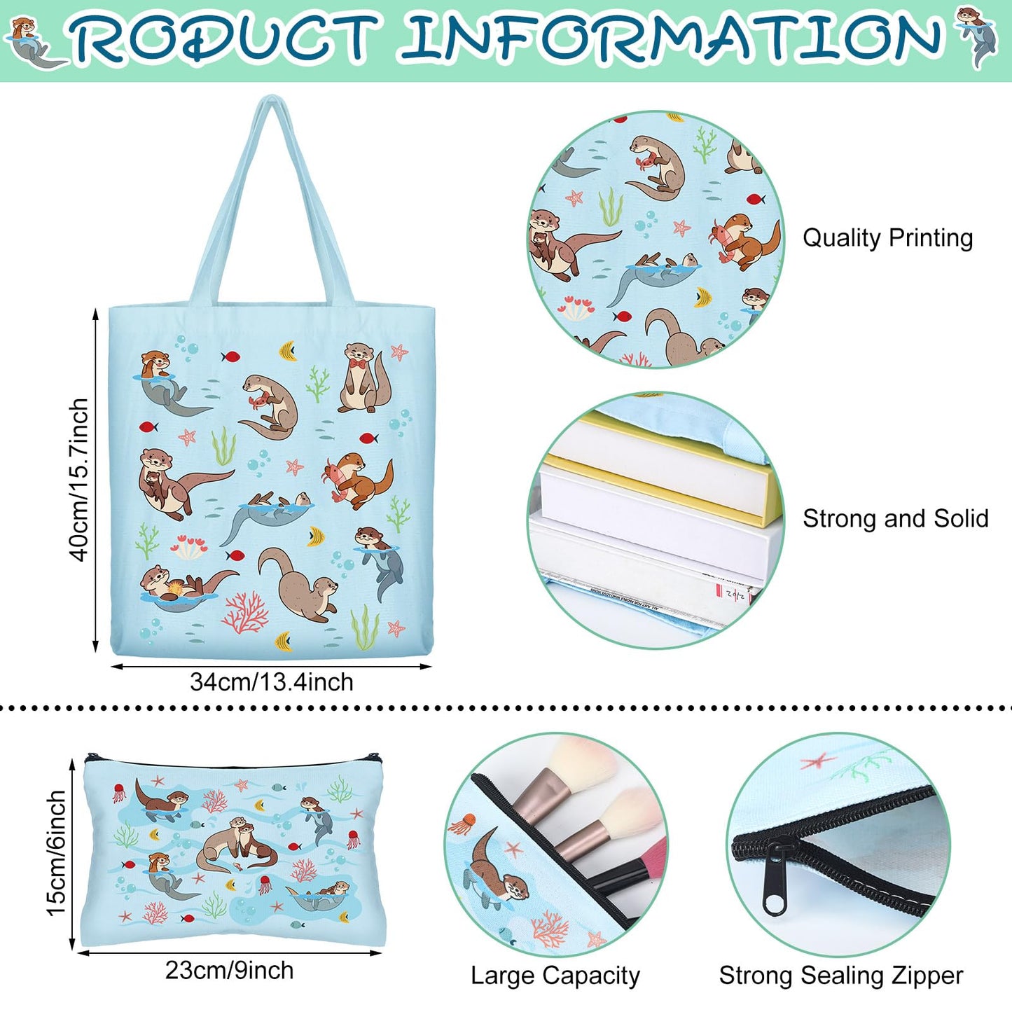 Potchen 8 Pcs Otters Gifts Set Including Blanket Socks Coffee Mug Tote Bag Cosmetic Bag Sticky Notes Set Plush Keychain Bracelet Graduation Birthday Gifts for Otter Sea Animal Lovers Men Women