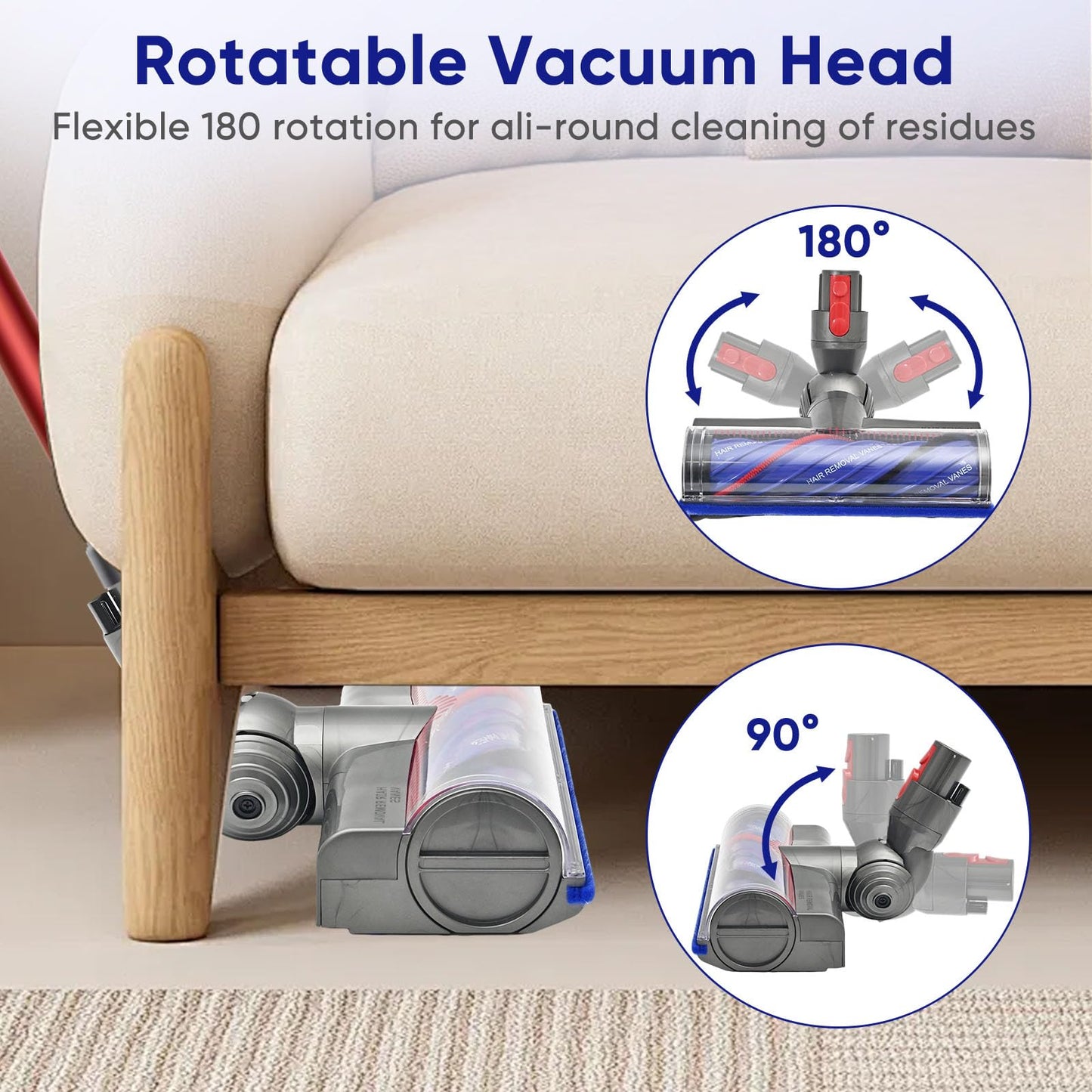 Upgrade Anti-Tangle Vacuum Attachments Head Replacement Parts for Dyson V7 V8, Cyclone V10,V11,V15 Cordless Vacuum Cleaner, Quick Release Motor-Head Brush Roller, for Carpets and Hardwood Floors