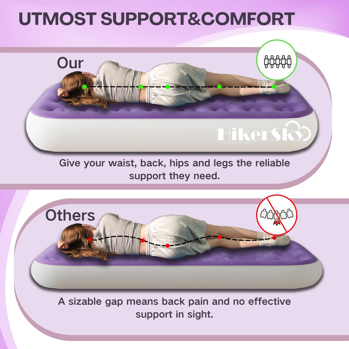 HikerSKY Twin Air Mattress with Built in Pump,10" Blow up Air Bed, 2 Mins Quick Self-Inflation/Deflation, Foldable Inflatable Mattress for Home/Travel, 10'' Twin Purple