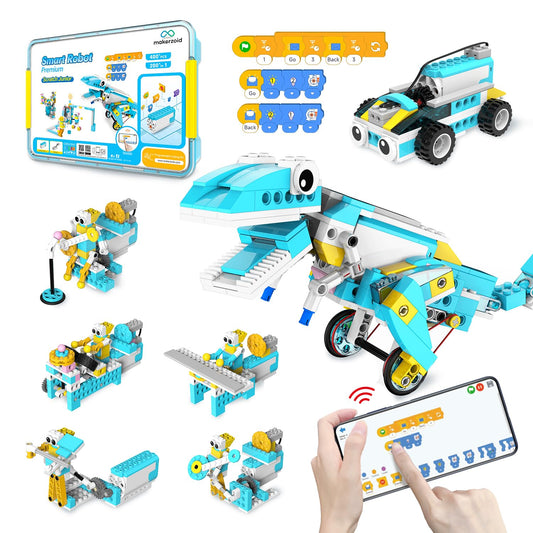 Makerzoid Coding Robot Kit for Kids, 200-in-1 RC Robot Building Toys with Motor Sensor,Scratch JR Coding Set with 36 Video Courses, Birthday Childrens' Day Gift for Kids 6+ (400+ Blocks)