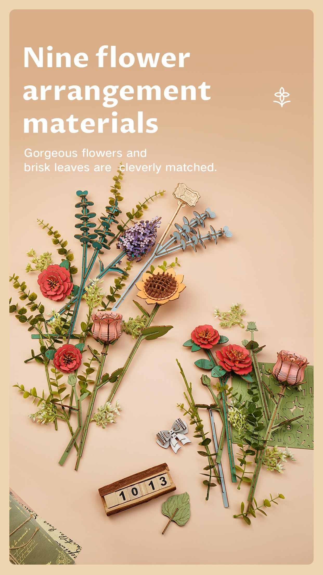rowood 3D Puzzles for Adults,Mother's Day Wooden Flower Bouquet Building Set,DIY Artifical Flowers Botanical Collection,Adult Craft Kit as Christmas Birthday Valentine Gift-Wooden Bloom Box