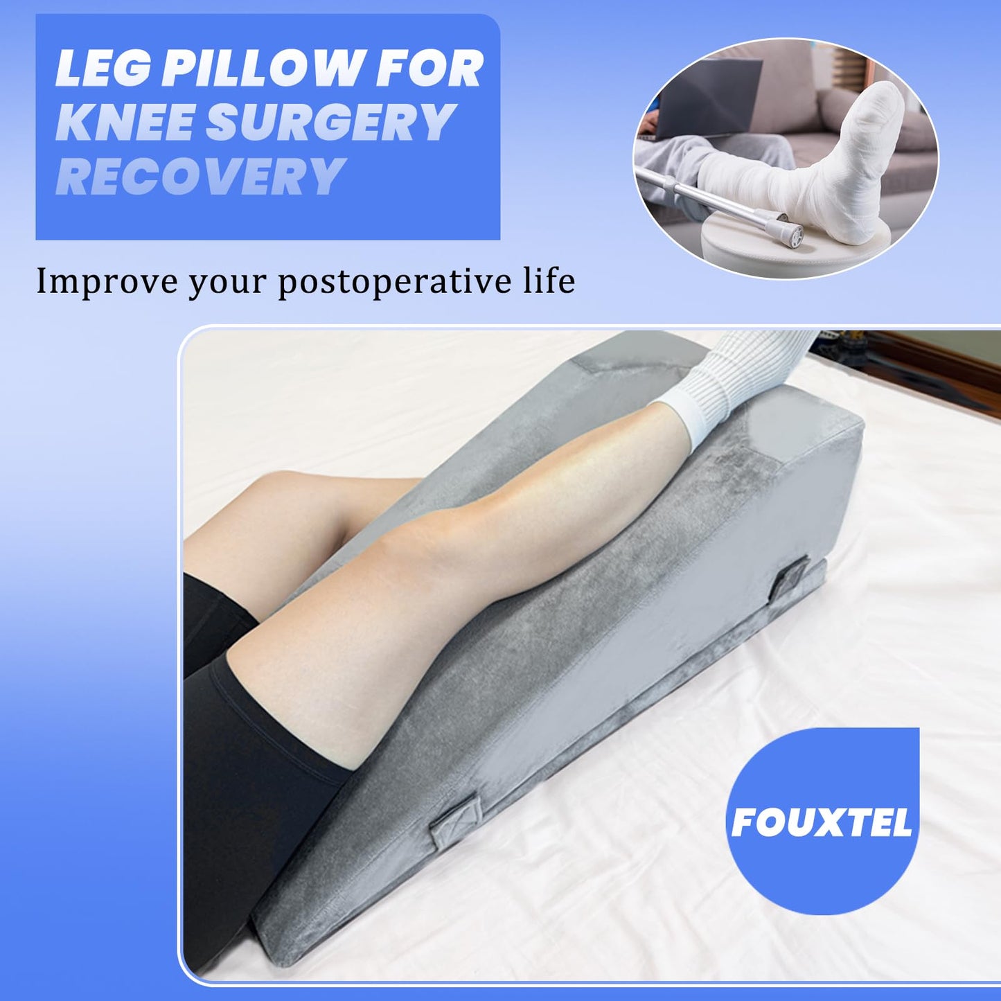 2 Adjustable Heights Leg Elevation Pillows for After Surgery, Knee Replacement Recovery Aids, Bone Foam Knee Surgery Pillow Replacement for Hip Ankle Pain Relief