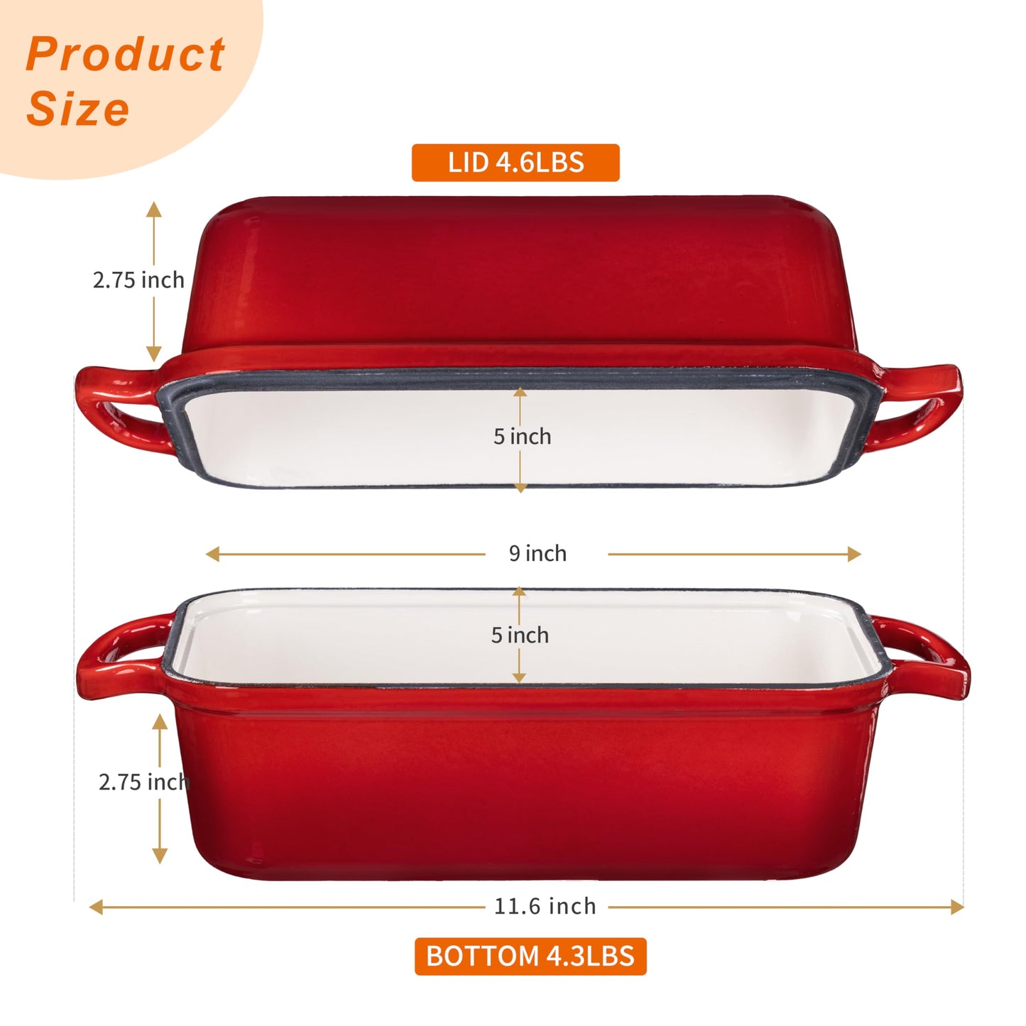 GRMImosa Cast Iron Bread Loaf Pan wiht Lid, Loaf Pans for Baking Bread 9x5 Inch, Sourdough Bread Baking Pan for Homemade Bread, Meatloaf, Even Heat Distribution, Cherry