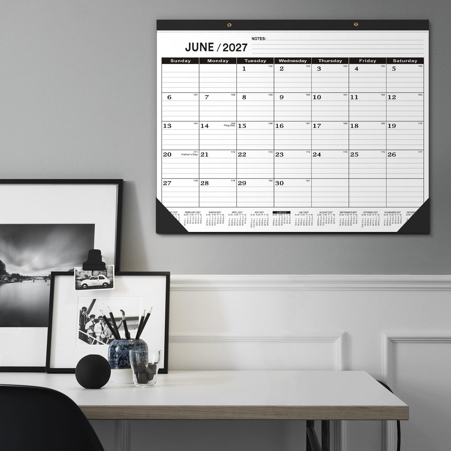Desk Calendar 2026-2027,July 2026 to December 2027,Desk calendar 2026-2027 Large 22x17, Classroom Calendar 2027 with PVC Cover,Round Holes& NOTES List (Black),18 Months Calender 2027
