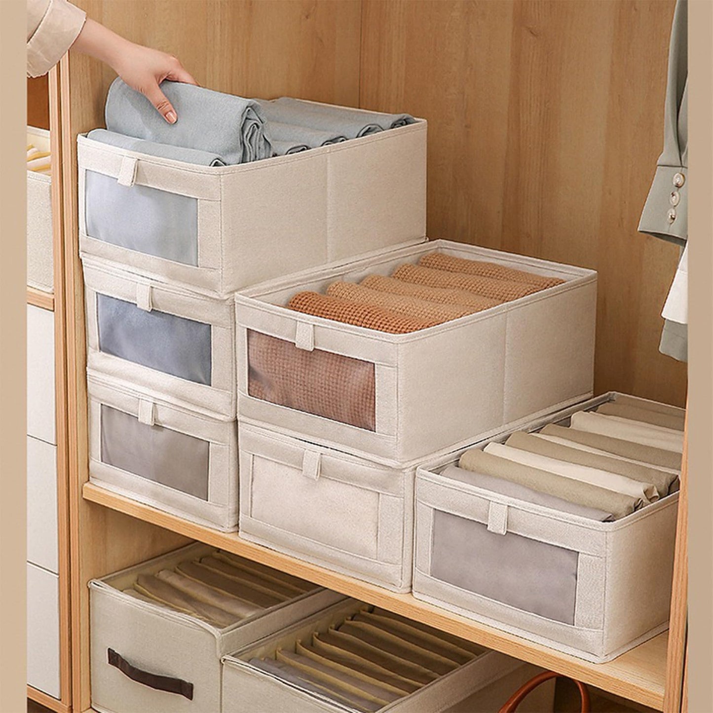 Linen Closet Organizers And Storage, 12 Pack Closet Storage Bins Linen Closet Baskets for Closet Organization Foldable Closet Organizer Bins with Clear Window For Organizing Clothing, Jeans, Shelves