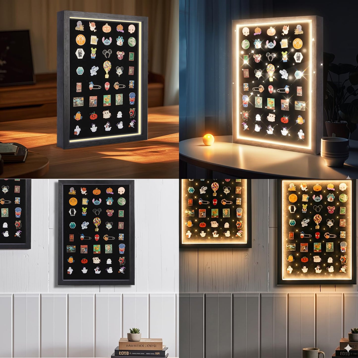 swakuszy Light Up Pin Display Case – 16x12 Black Enamel Pin Display Board with Light, Pin Holder and Pin Collection Display Frame, Pin Display for Wall or Tabletop, Pin Board for Enamel Pins