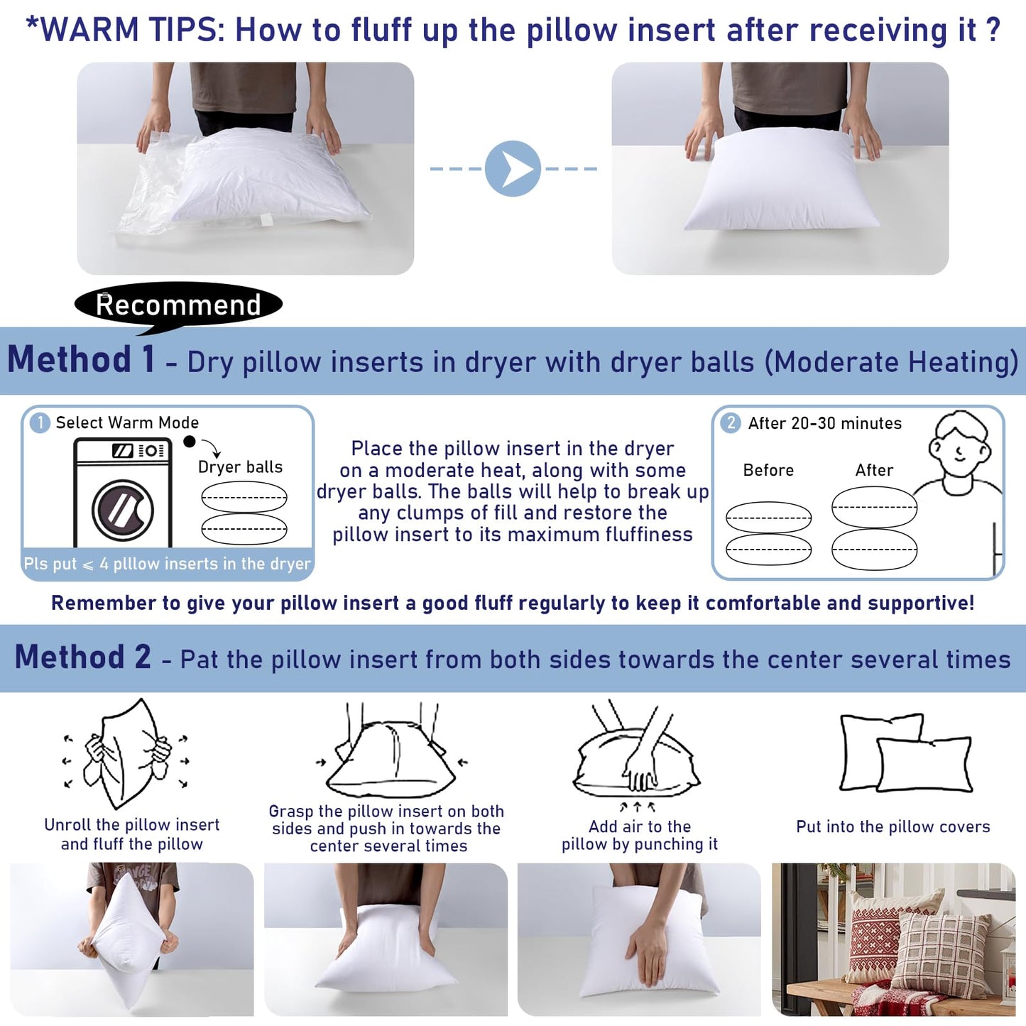 CASAJOY Pack of 4 18x18 Outdoor Pillow Inserts, Water Resistant Throw Pillow Inserts, Cushion Inner Pads for Patio, Furniture, Sofa, Bed, Living Room, Garden Decorative Waterproof Pillow Inserts