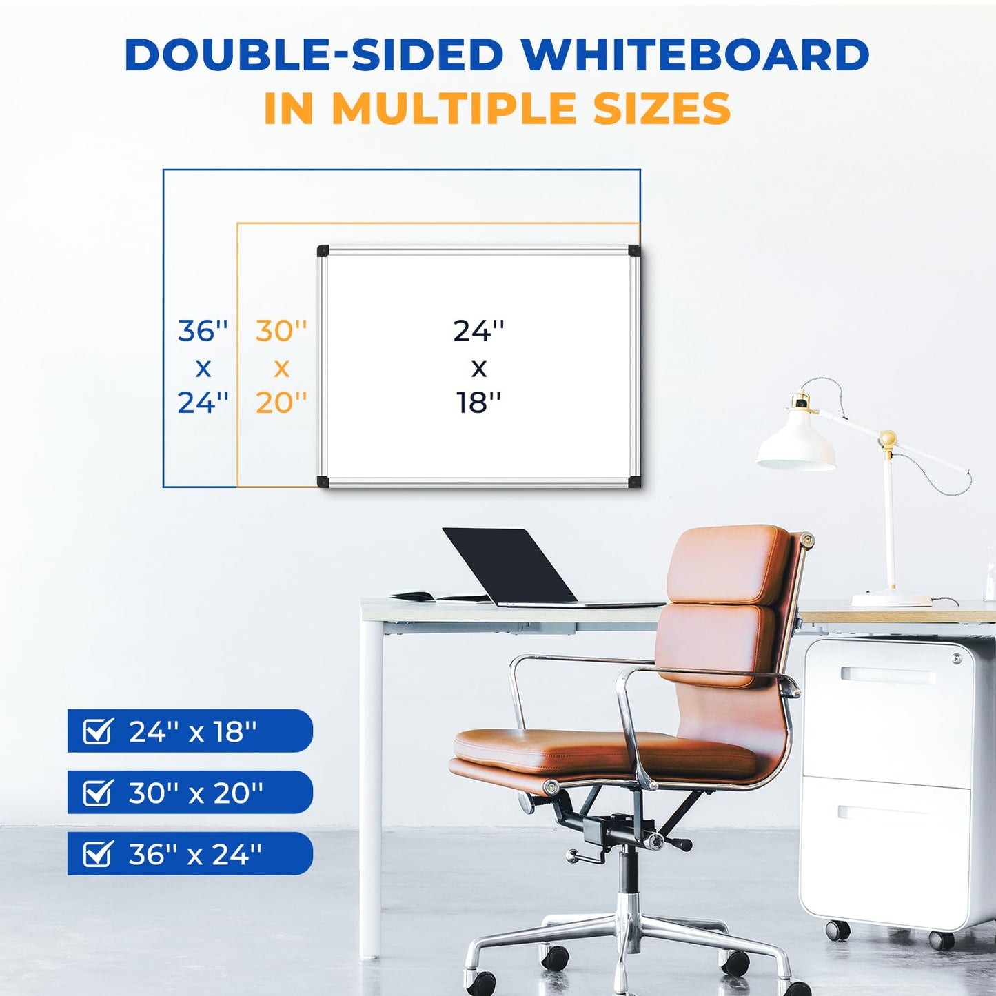 WALGLASS Double Sided White Board Dry Erase, 30''x20'' Magnetic Whiteboard for Wall with Aluminum Frame, Hanging Wall Mount Board for Home Office School Kitchen