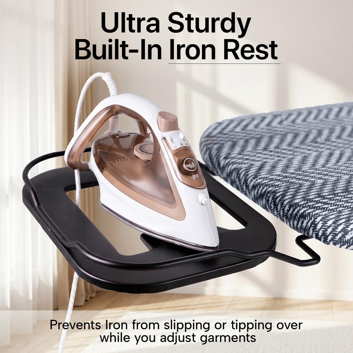 Modernly Basic Ironing Board Full Size | Heavy Duty Iron Board with Multi-Layer Cover Pad - Height Adjustable Iron Table, Safety Iron Rest, Ironing Boards for Laundry Room or Dorm Use (43x13)