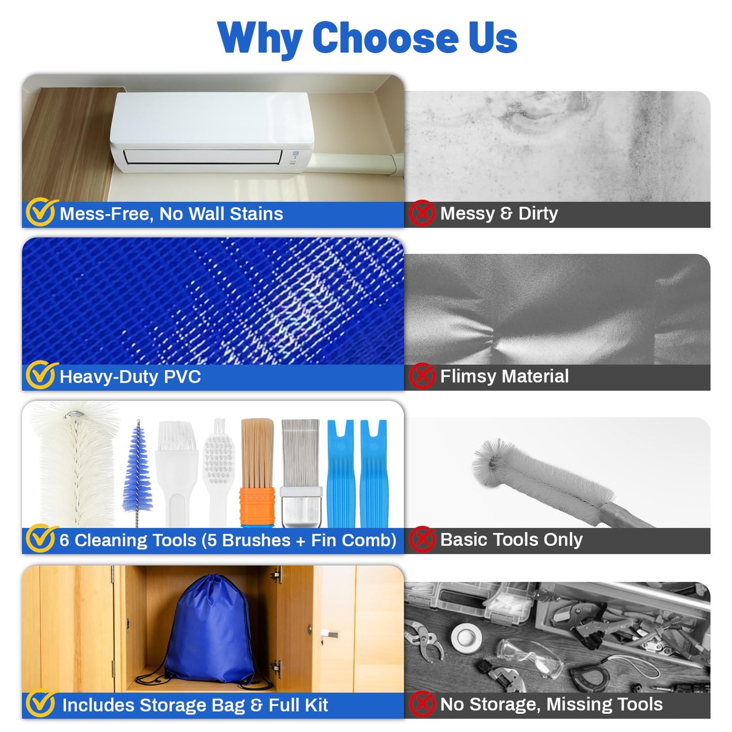 Grnheat 16PCS Mini Split Cleaning Kit - with 2L Pressure Sprayer, Water-Resistant PVC Bag, Brush Set and Extra Fin Comb, Wall Mounted Air Conditioner Tools - for Home DIY Maintenance
