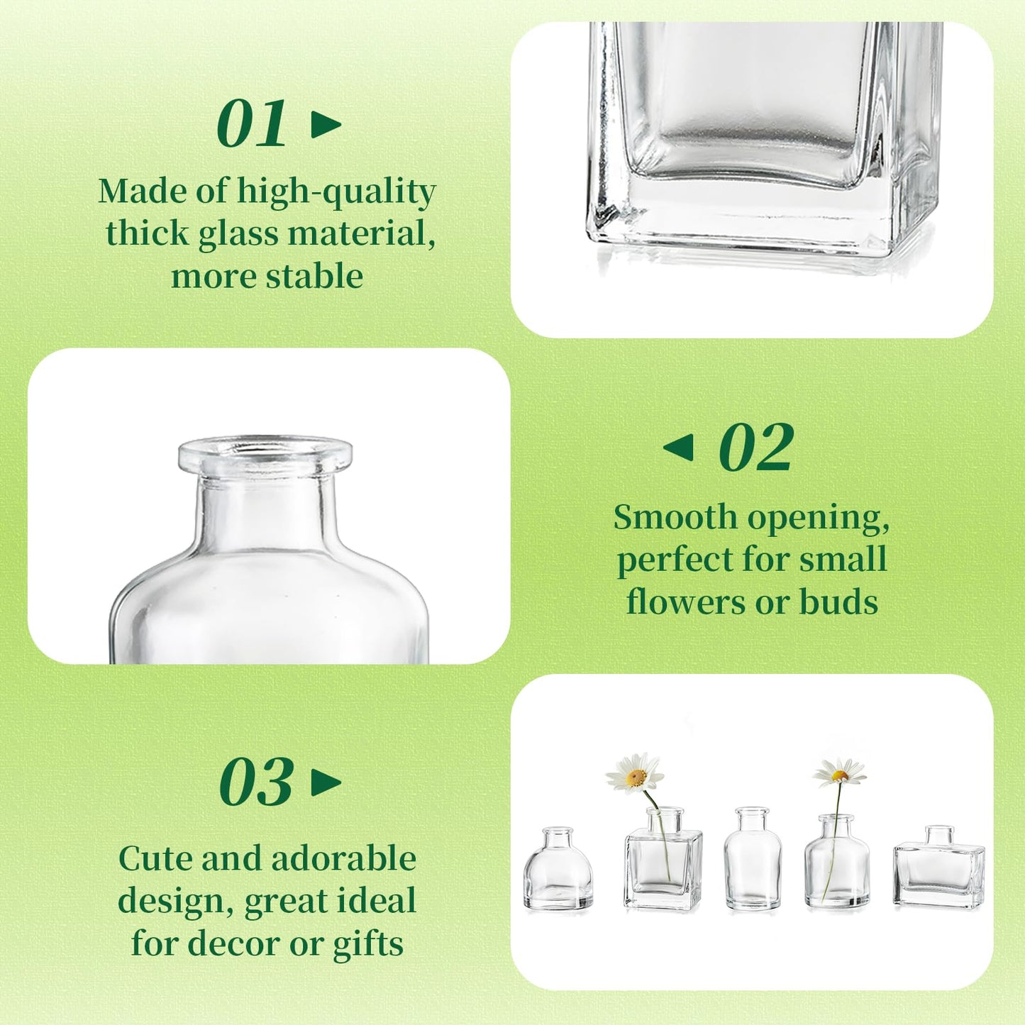 Small Glass Bud Vases for Centerpieces - Hewory 40pcs Clear Sturdy Cute Flower Vases Bulk, Mini Bottle Vase for Wedding Home Decor Birthday Party Events Mother's Day Bridal Shower Gifts Table Decor