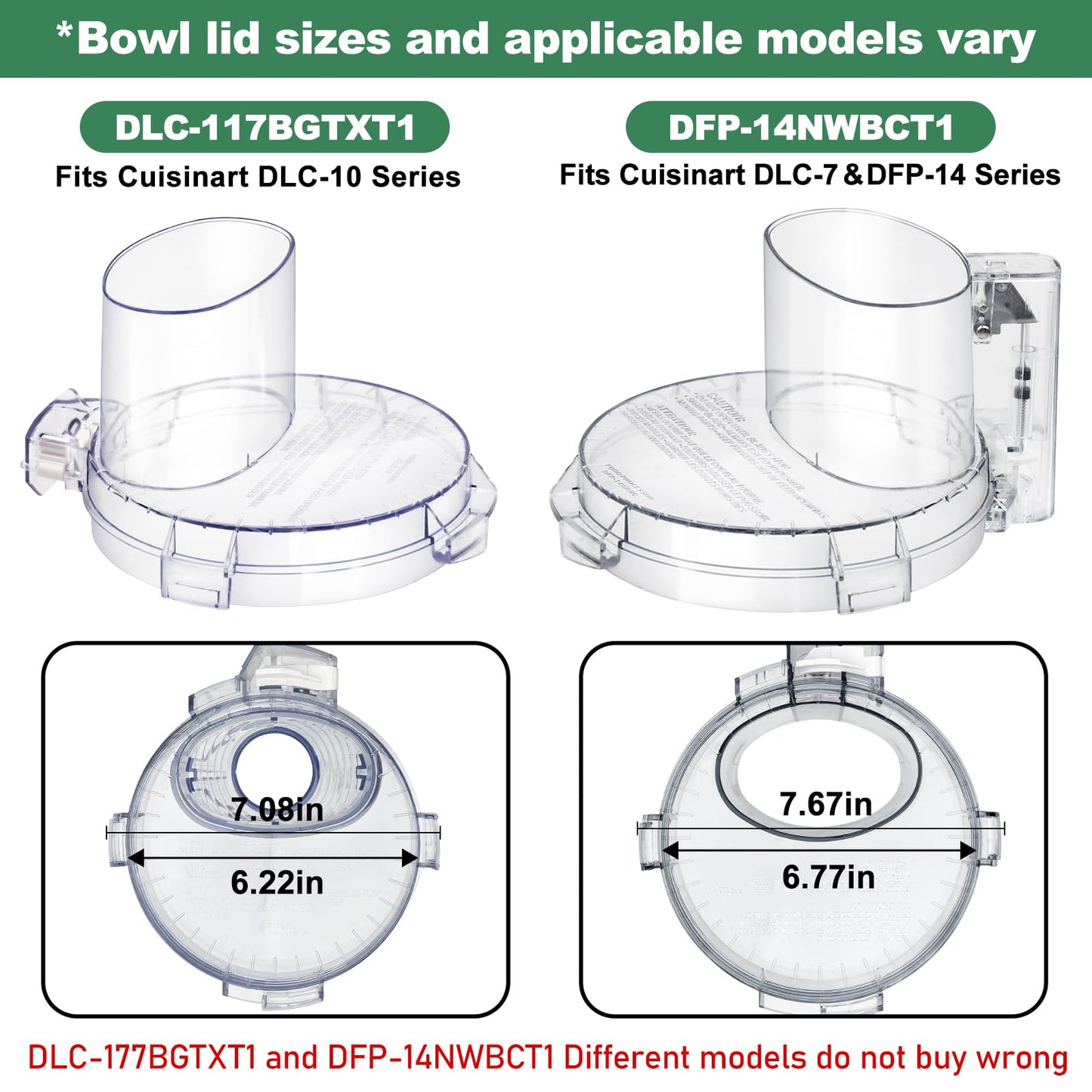 4 Locking Tabs DLC-117BGTXT-1 Food Processor Work Bowl Cover 7-Cup Compatible with Cuisinart DLC-10 Series, Fits Work Bowl FP-631AGTXT-1 Top with 4 Tabs