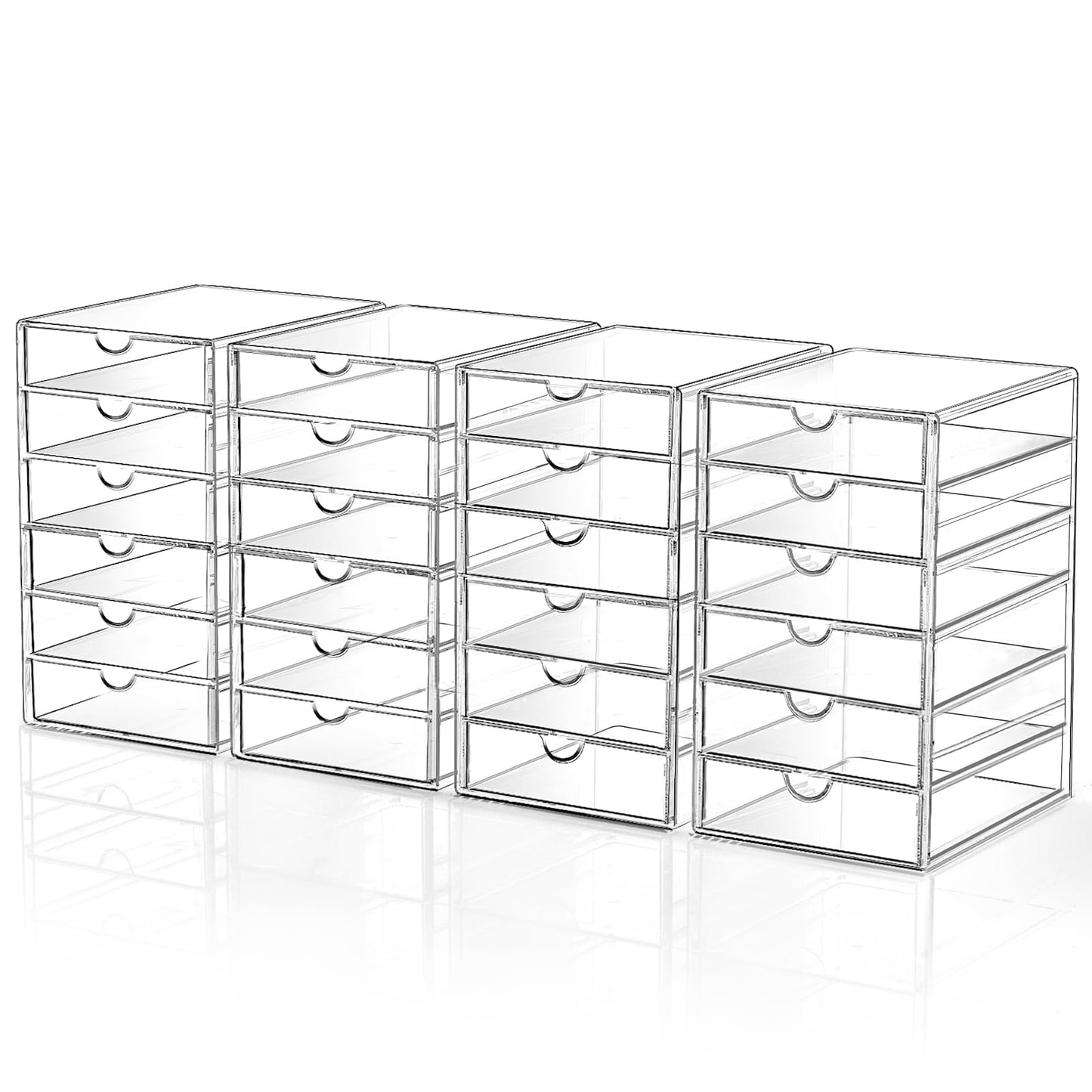 Makeup Drawer Storage Organizer with 24 Drawers, 4 Set Acrylic Office Desk Organization and Storage, Dustproof Drawer Organizer for Makeup, Office, Countertop, Jewelry, Pen, Desktop, Bathroom, Bedroom
