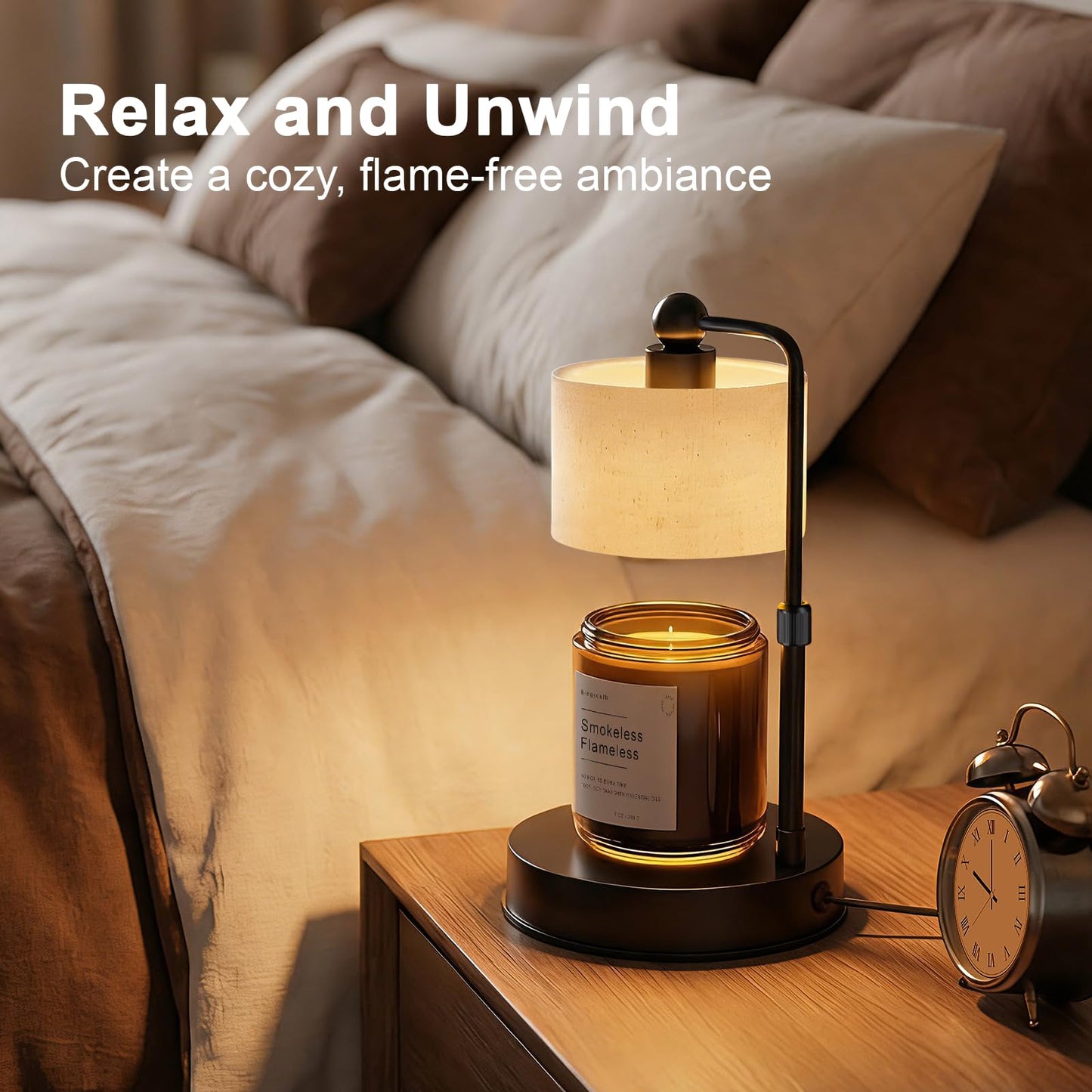 Bingyouth Candle Warmer Lamp with Timer, Modern Farmhouse Candle Warmer, Height Adjustable & Dimmable Electric Candle Warmer Lamp, Includes 2 Bulbs, Birthday Gift for Women, Mom, Housewarming - Flaxen