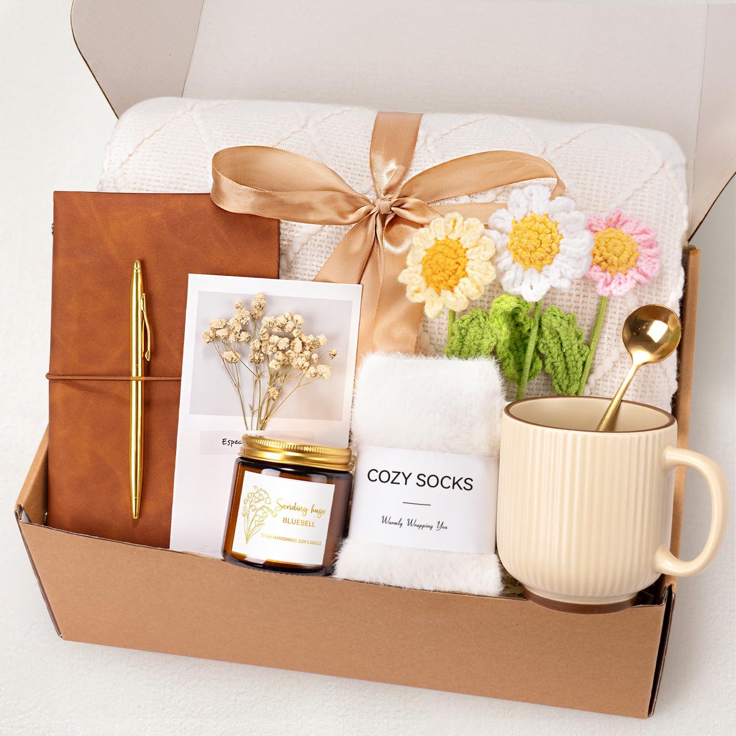 Get Well Soon Self Care Gift Basket for Women, Teacher Appreciation Gifts Thinking of You Care Package Mothers Day Birthday Box for Women Her Sister Wife Girlfriend Friend Grandma Coworker (White)