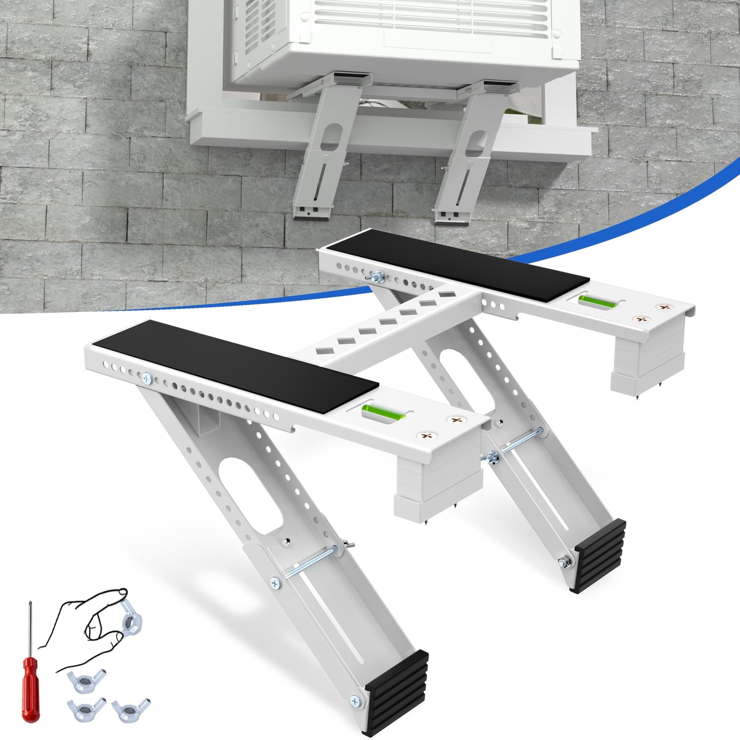 TAKTOPEAK Window Air Conditioner Support Bracket: 220lbs Dual Arm Universal Window AC Bracket for 5,000-24,000 BTU Units, Heavy Duty Window AC Mount for 3‘-12" Brick Concrete Wood Walls