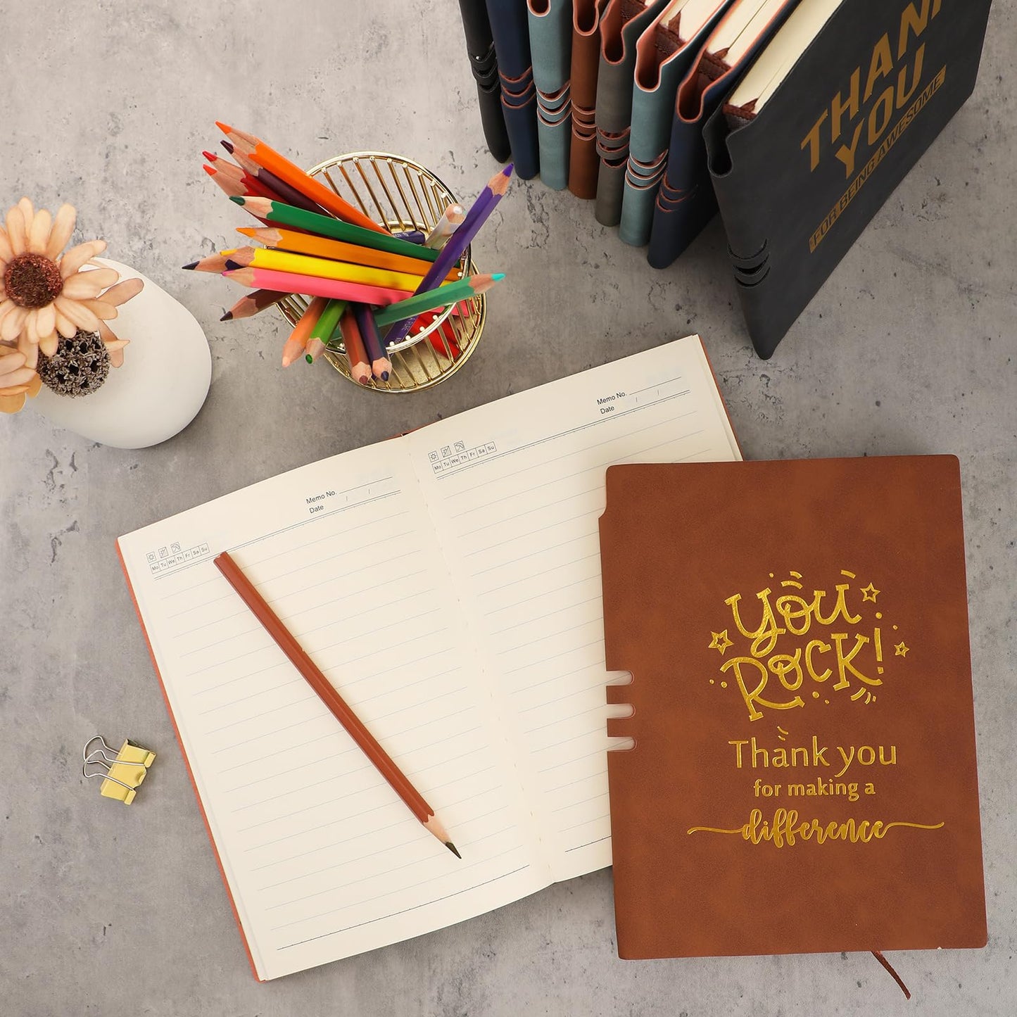 Fulmoon 10 Pcs Employee Appreciation Gifts Bulk Inspirational Thank You Notebook A5 Leather Notebooks Thank You Gifts for Teacher CNA Nurse Coworker Team Staff Secretaries Office(Stylish)