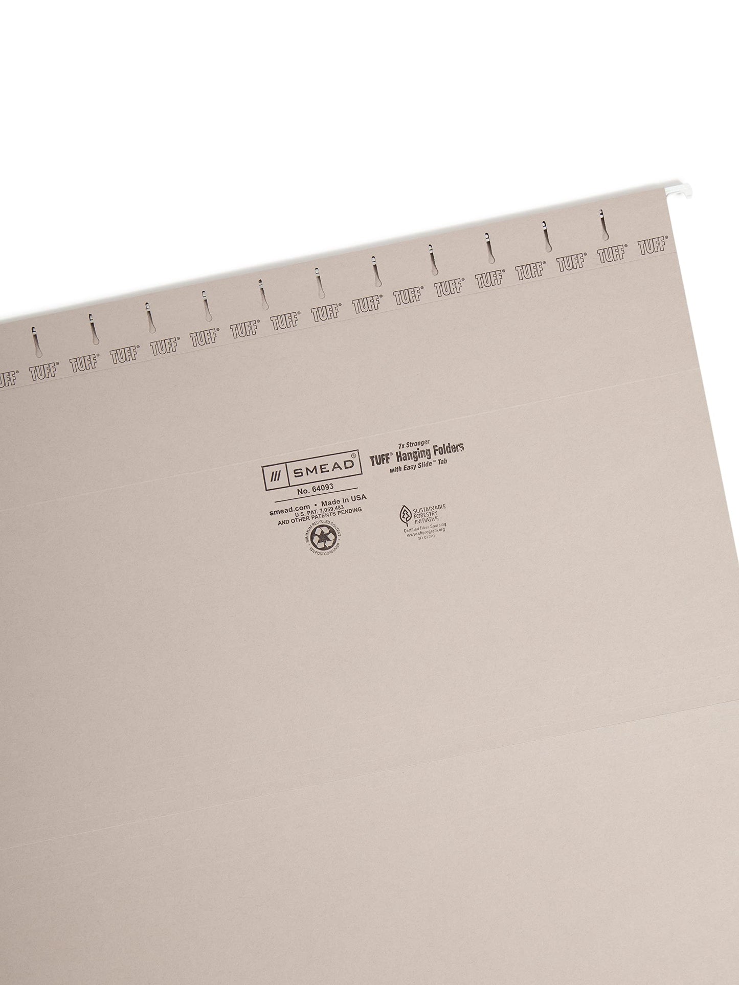Smead TUFF® Heavy Duty Hanging File Folder with Easy Slide Tab,1/3-Cut Sliding Tab, 7 Times Stronger Than Standard Hanging Folders, Legal Size, Steel Gray, 18 per Box (64093)