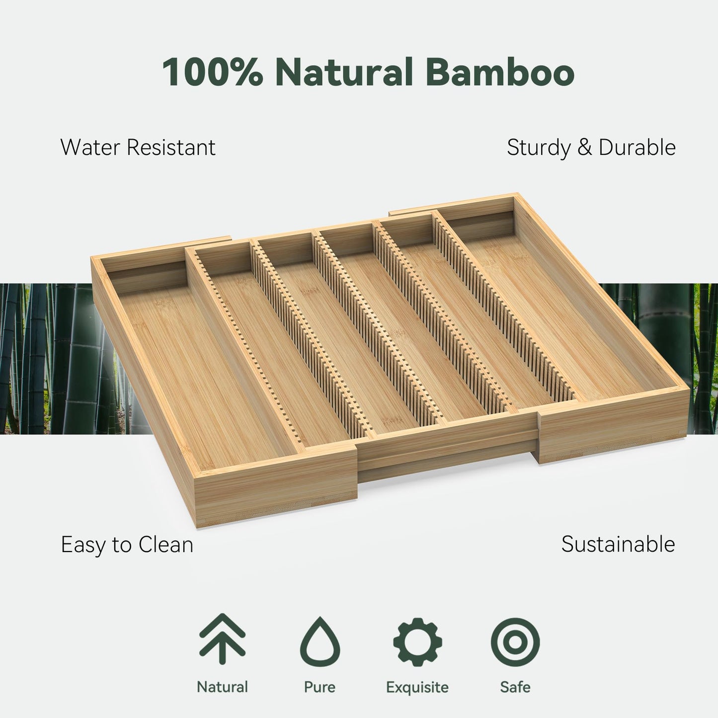 WELL WENG Larger Expandable Bamboo Organizer Holder for Counter Drawer Insert - Compatible with Nespresso Vertuo Capsules - Tea Bags Storage (Natural) 10.8" -19"W x15.67"Dx1.9"H